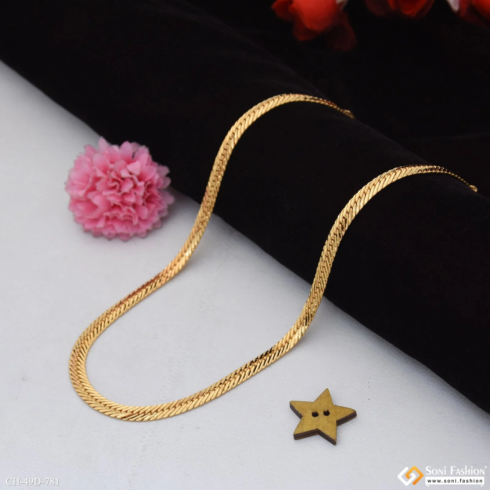 1 Gram Gold Plated Flat Design Snake Chain for Men - Style D781 - Image 5