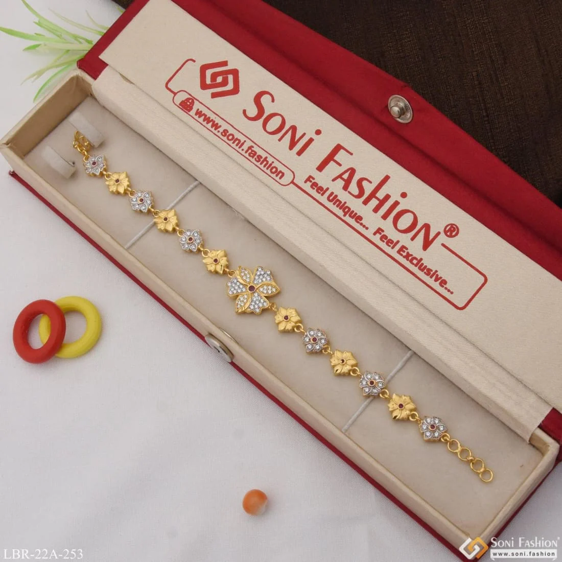 1 Gram Gold Plated Flower With Diamond Funky Design Bracelet For Ladies - Style A253 - Image 4