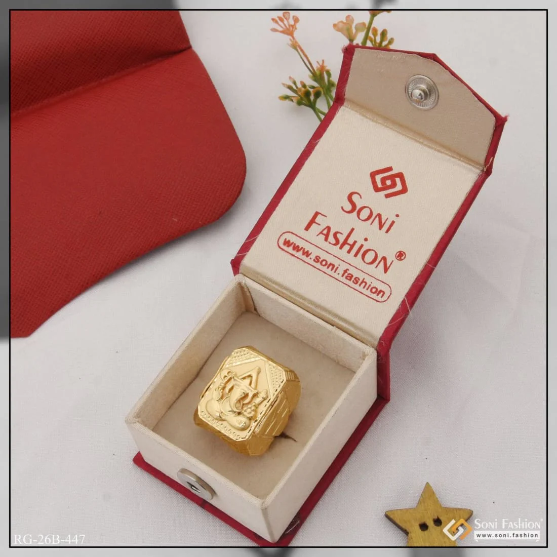 1 Gram Gold Plated Ganesha Fancy Design High-Quality Ring for Men - Style B447 - Image 3