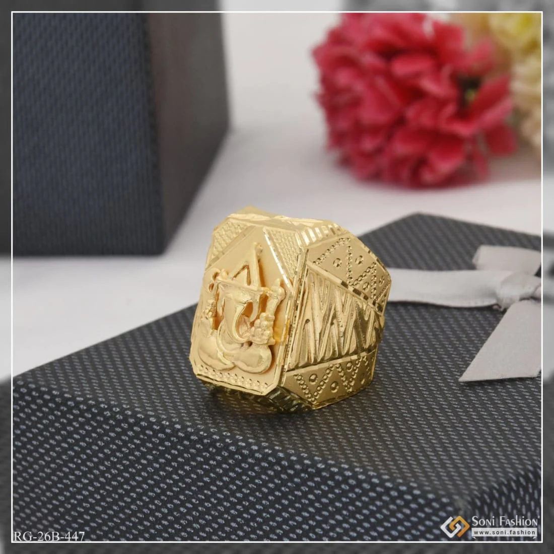 1 Gram Gold Plated Ganesha Fancy Design High-Quality Ring for Men - Style B447 - Image 4