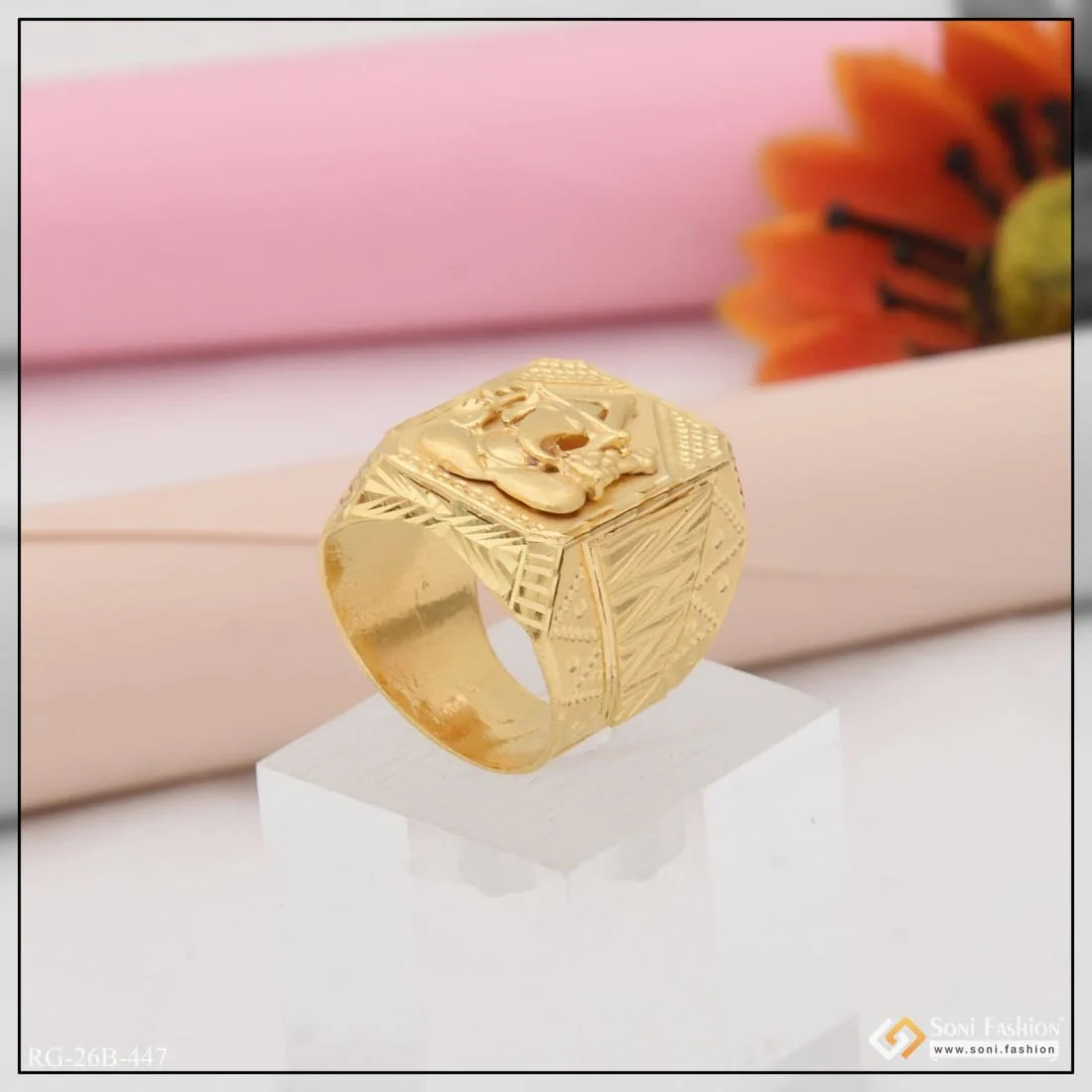 1 Gram Gold Plated Ganesha Fancy Design High-Quality Ring for Men - Style B447 - Image 6
