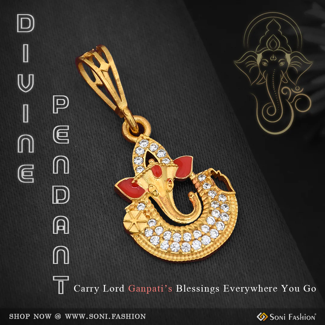 1 Gram Gold Plated Ganpati Finely Detailed Design Pendant for Men - Style B838