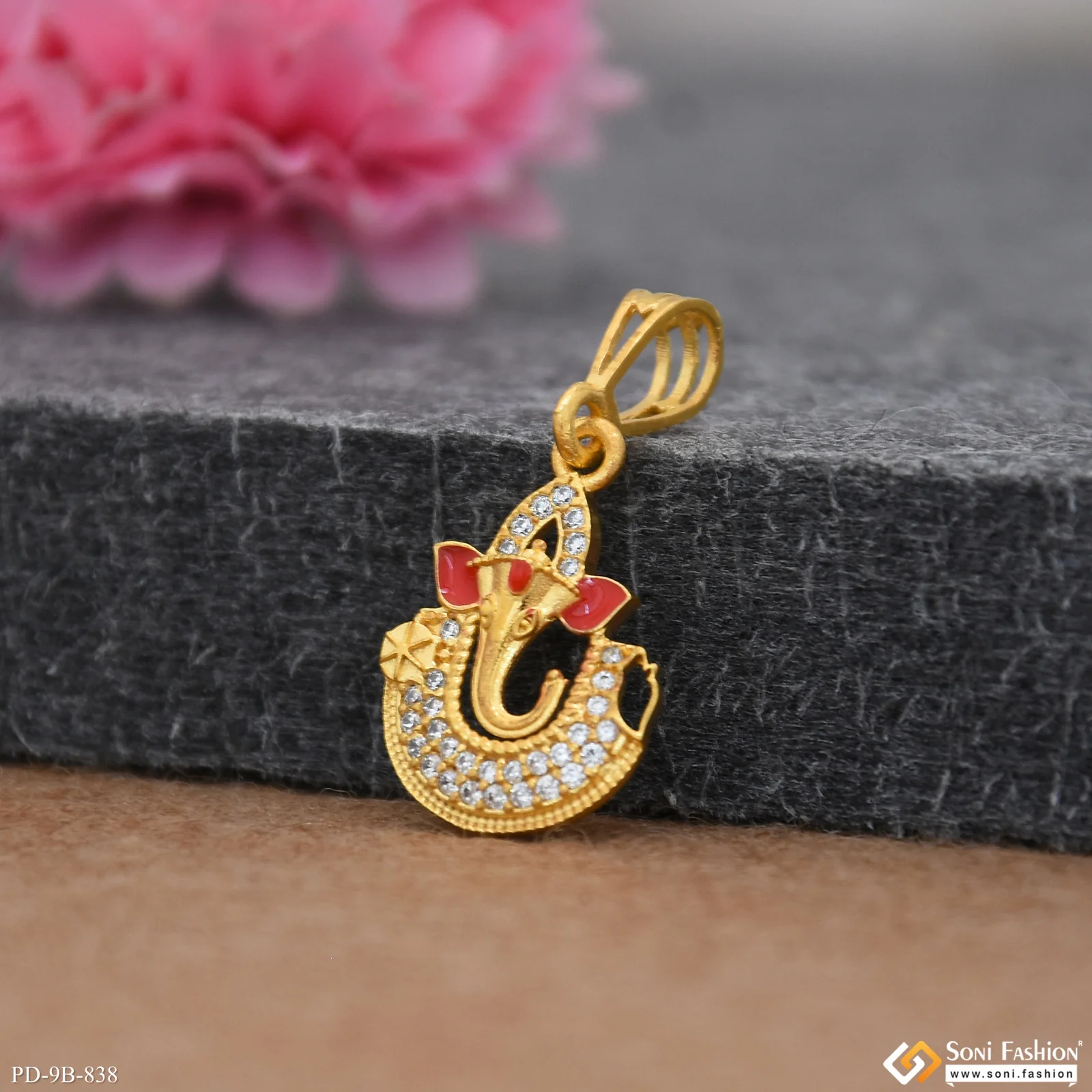 1 Gram Gold Plated Ganpati Finely Detailed Design Pendant for Men - Style B838 - Image 3