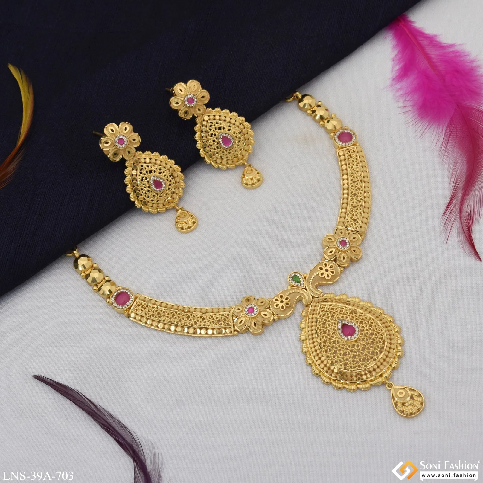1 Gram Gold Plated Glamorous Design Necklace Set for Women - Style A703 - Image 3