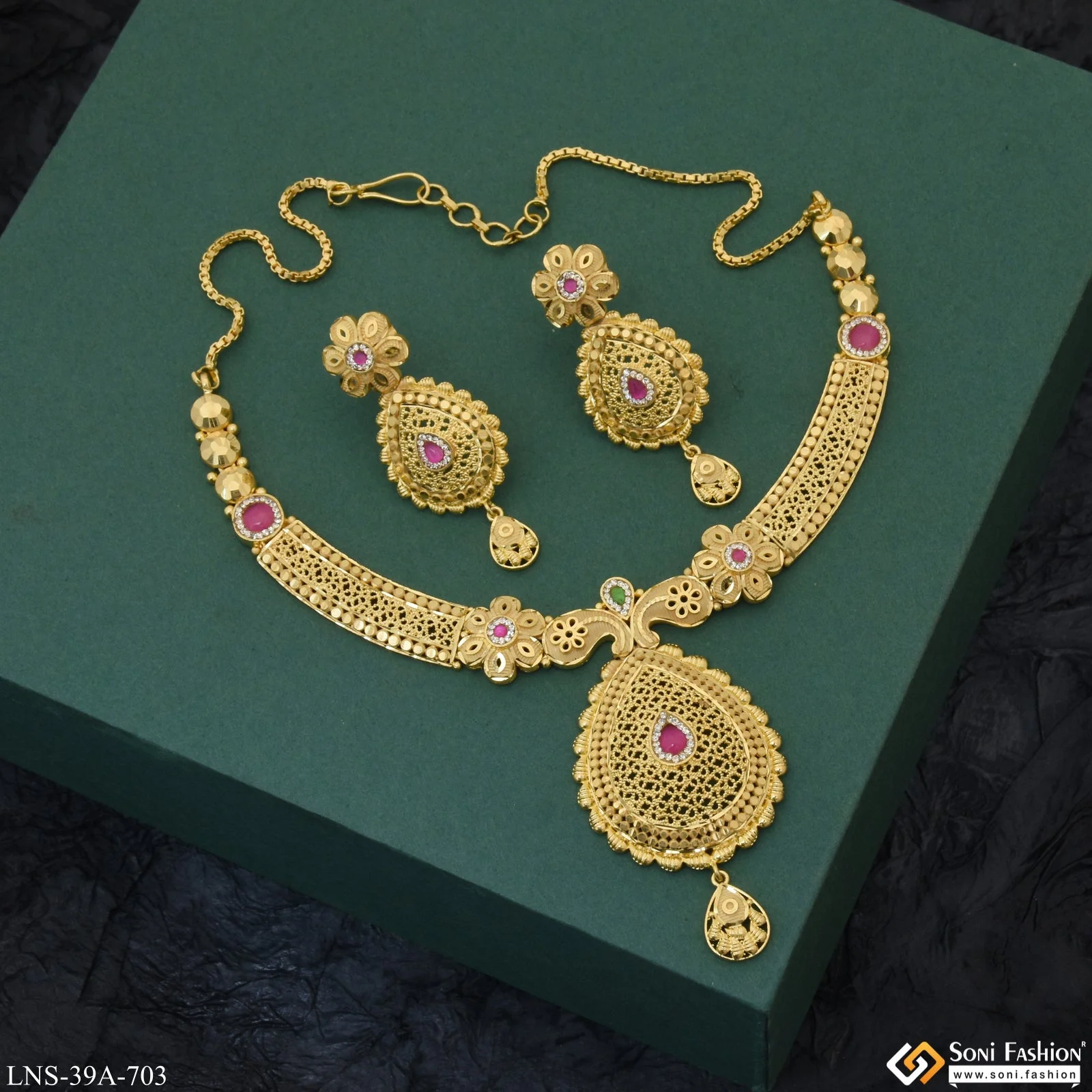1 Gram Gold Plated Glamorous Design Necklace Set for Women - Style A703 - Image 4