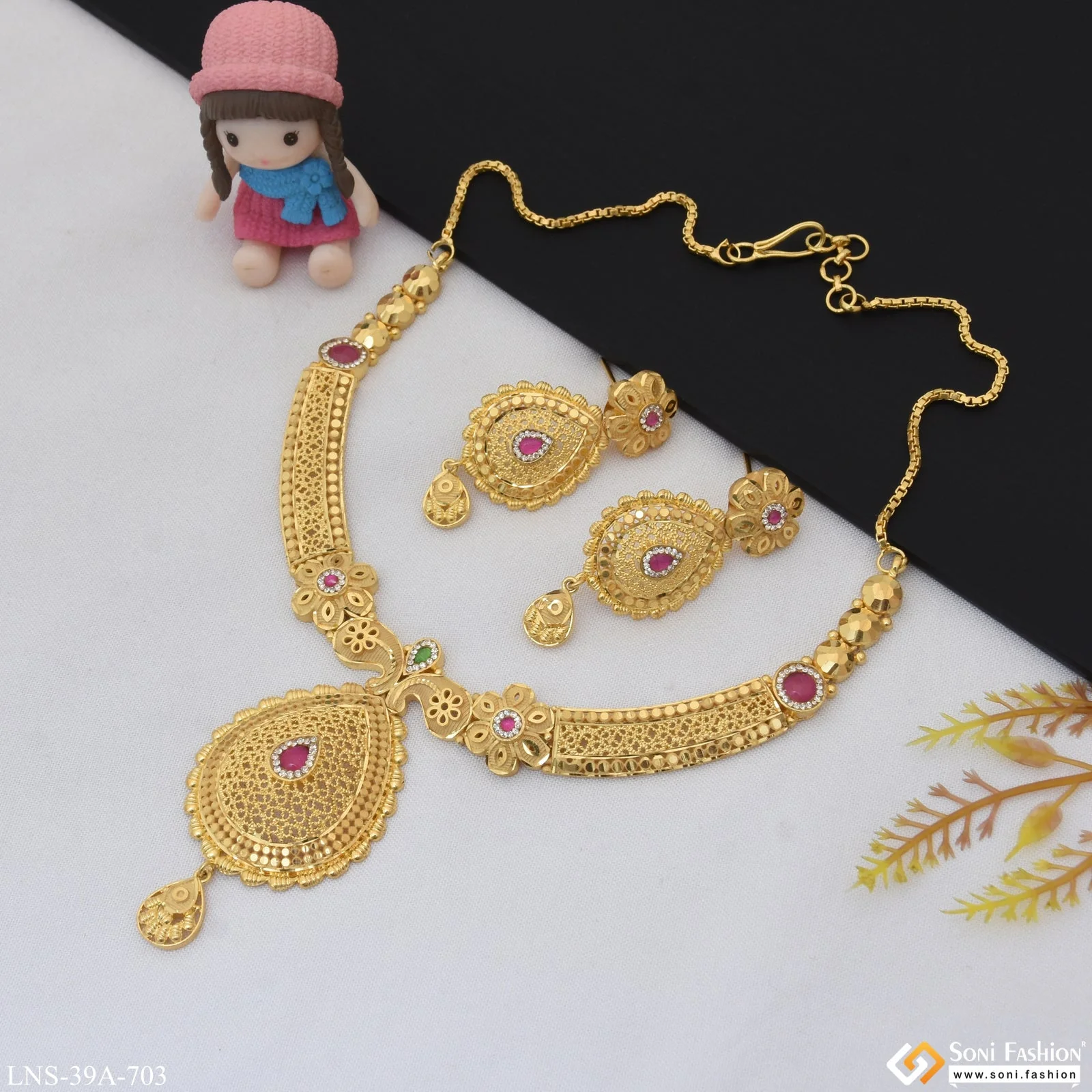 1 Gram Gold Plated Glamorous Design Necklace Set for Women - Style A703 - Image 5