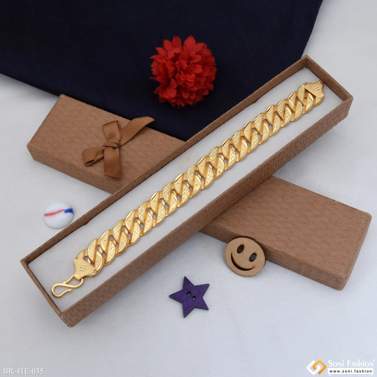 1 Gram Gold Plated Glamorous Design Pokal Bracelet for Men - Style E035 - Image 3
