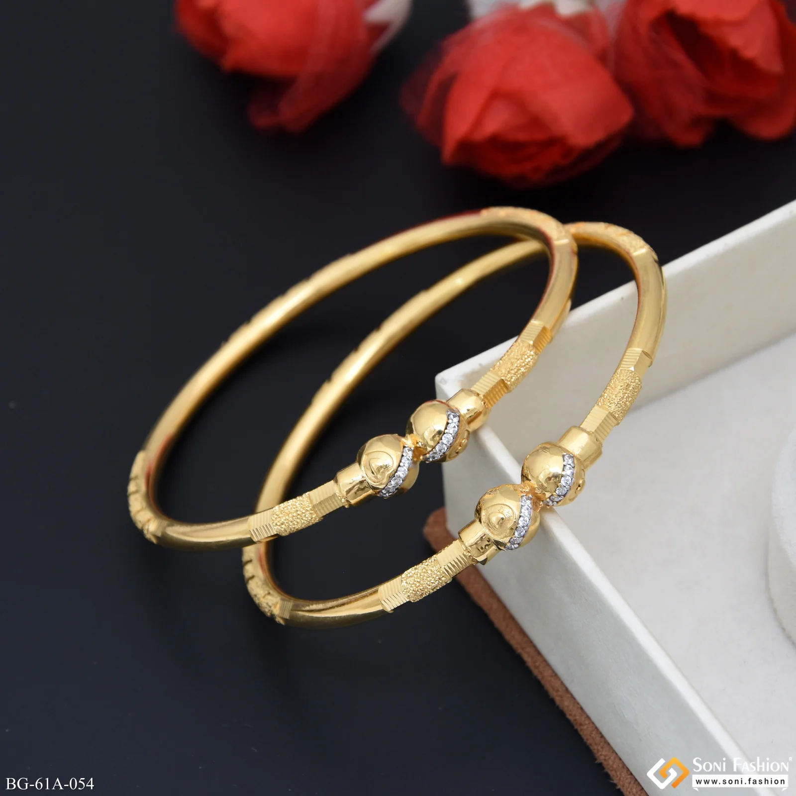 1 Gram Gold Plated Glittering Design Bangles for Ladies - Style A054 - Image 2