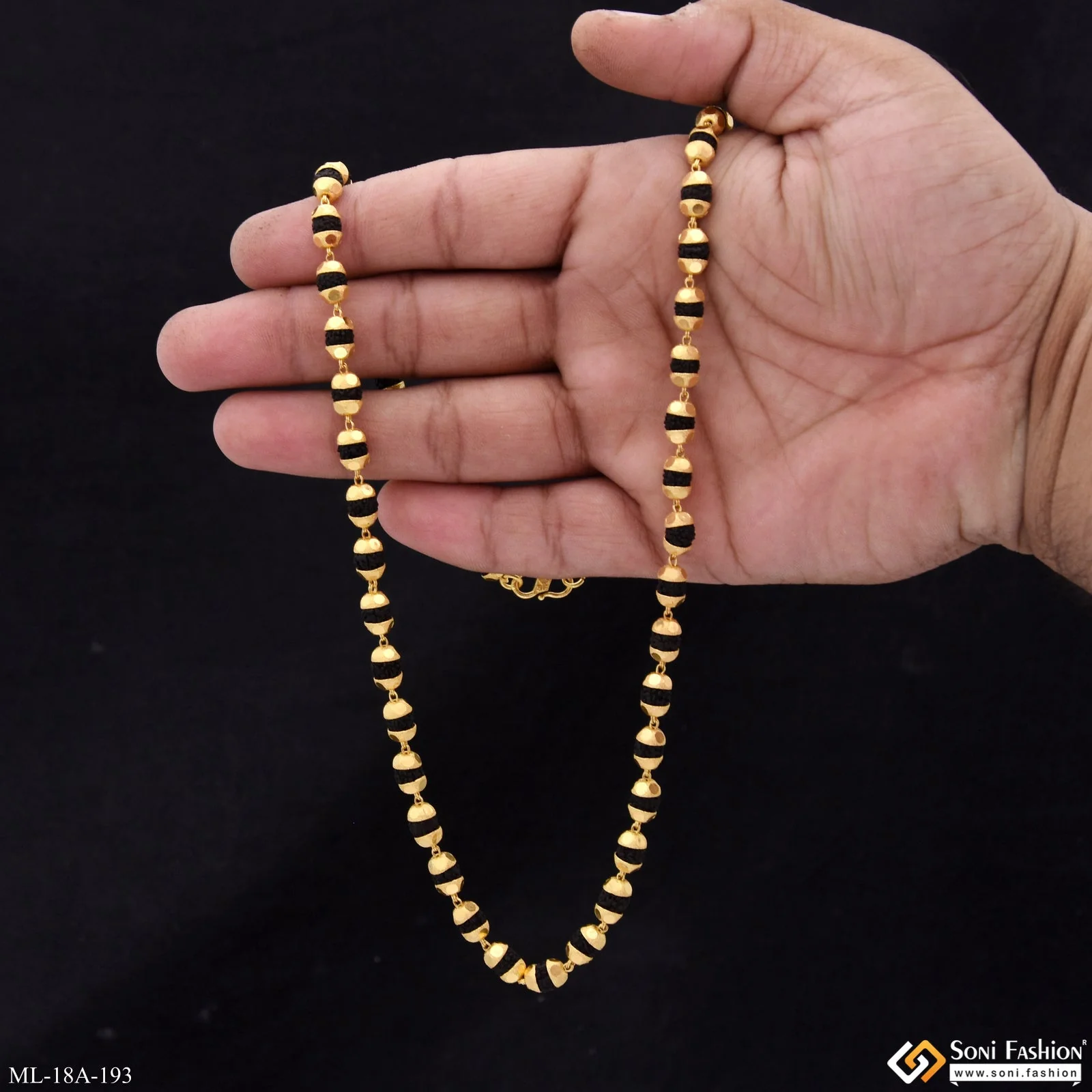 1 Gram Gold Plated Glittering Design Black Rudraksha Mala for Men - Style A193 - Image 4
