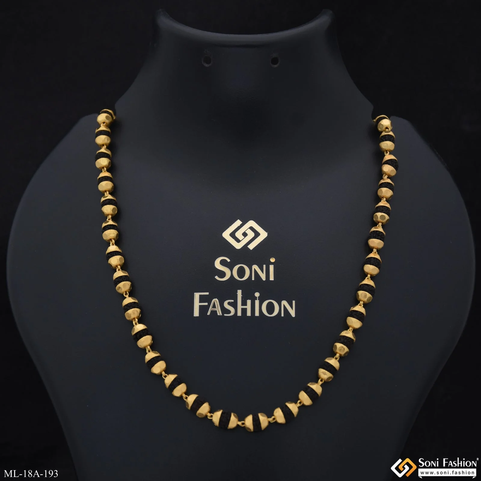 1 Gram Gold Plated Glittering Design Black Rudraksha Mala for Men - Style A193 - Image 5