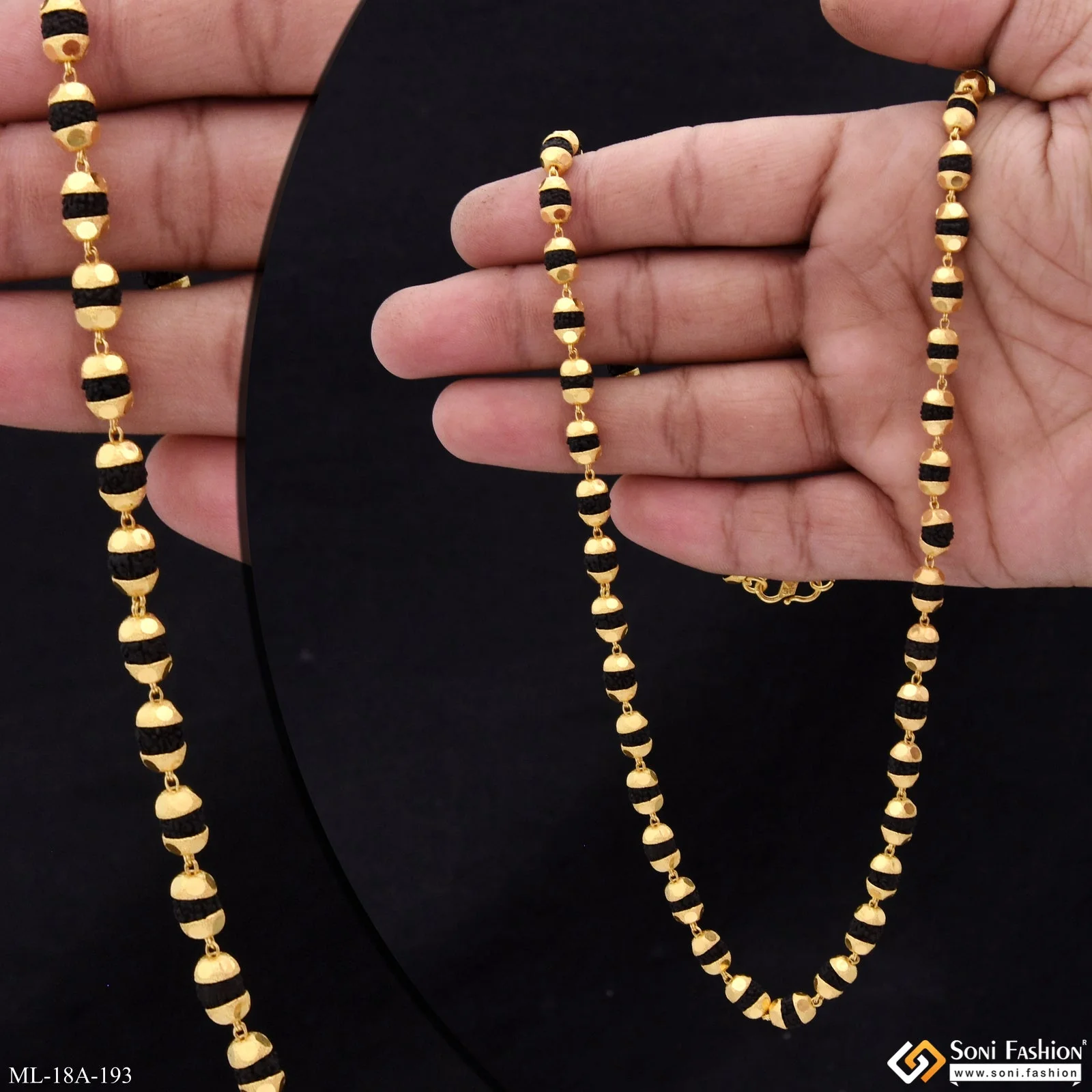 1 Gram Gold Plated Glittering Design Black Rudraksha Mala for Men - Style A193 - Image 6