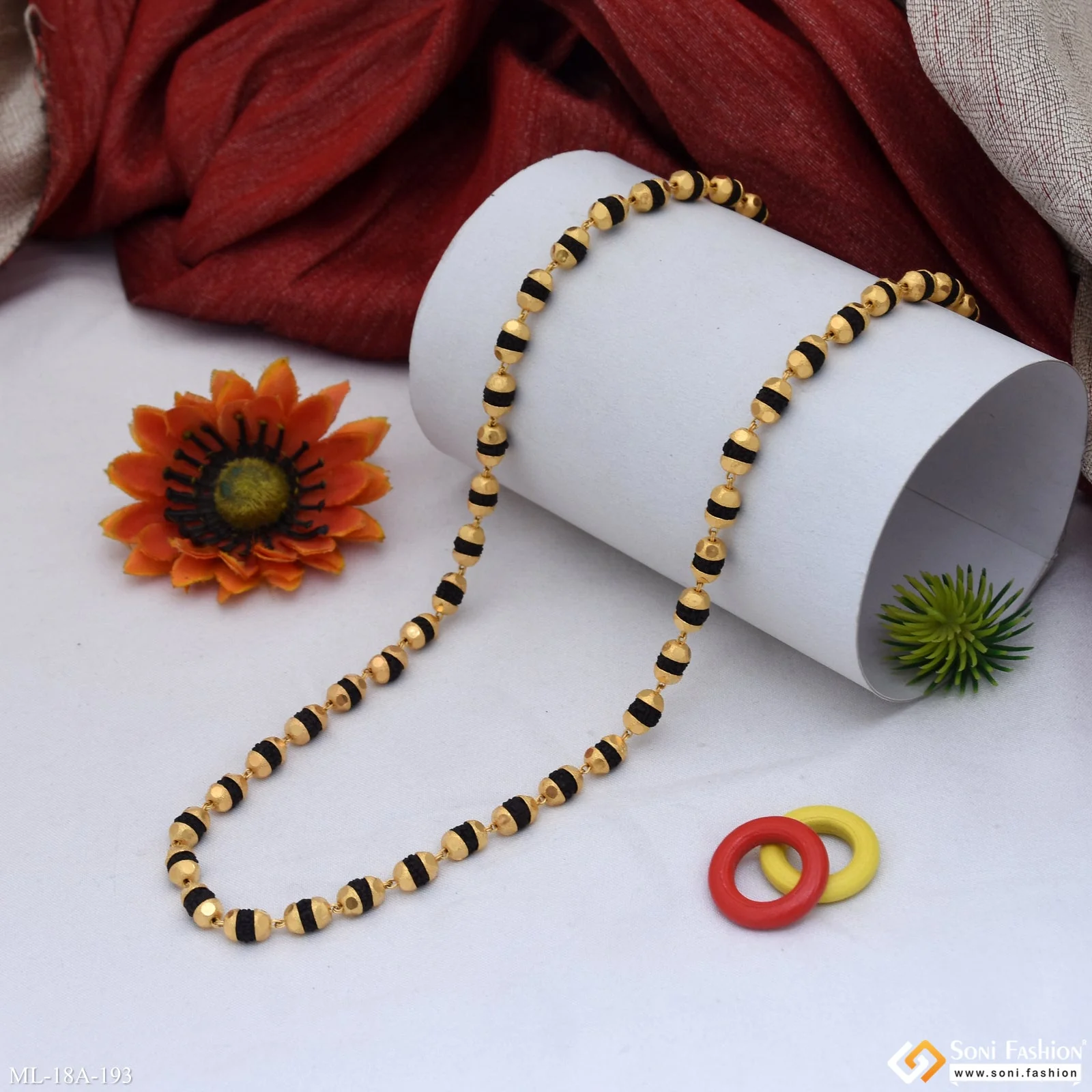 1 Gram Gold Plated Glittering Design Black Rudraksha Mala for Men - Style A193 - Image 7