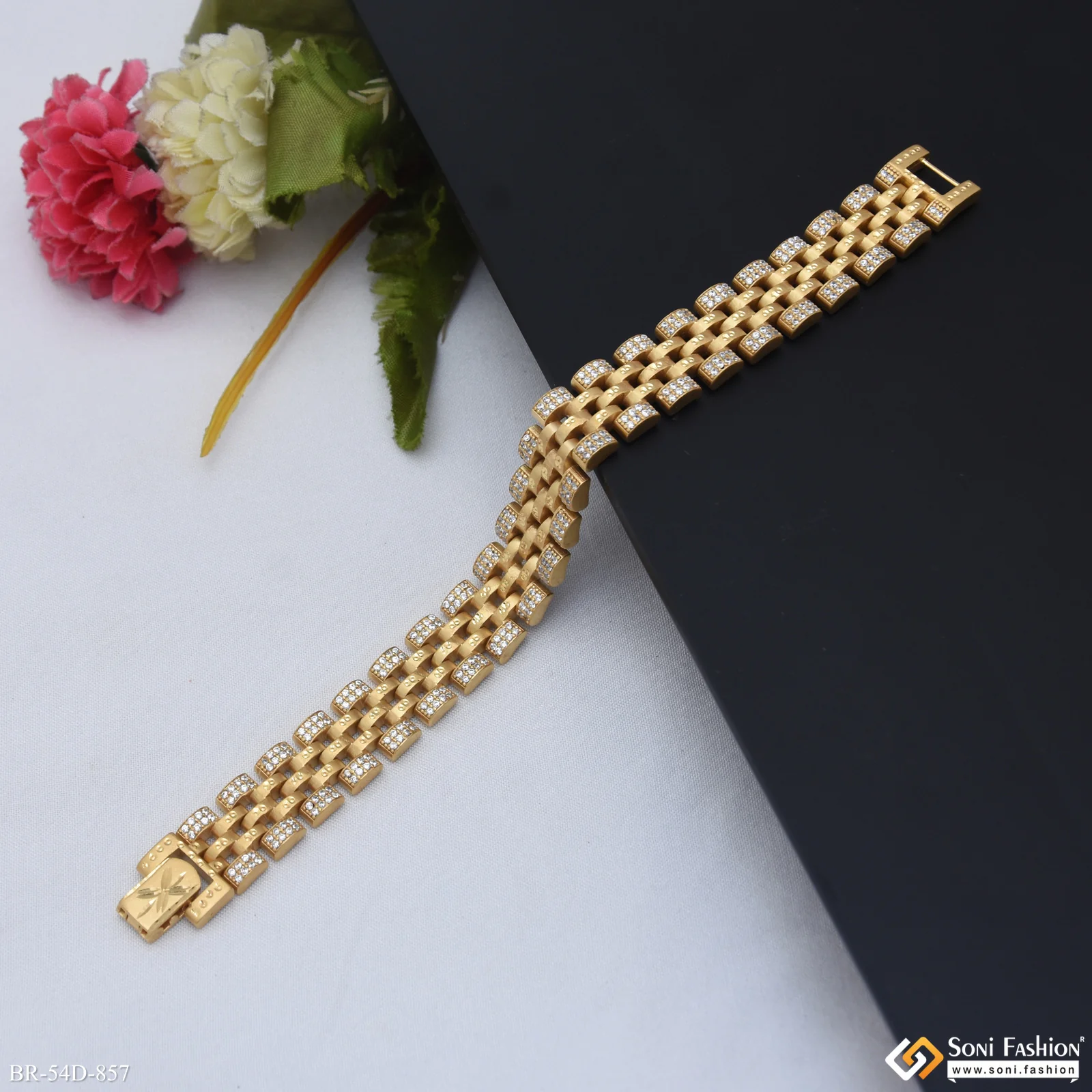 1 Gram Gold Plated Glittering Design Bracelet for Men - Style D857 - Image 5