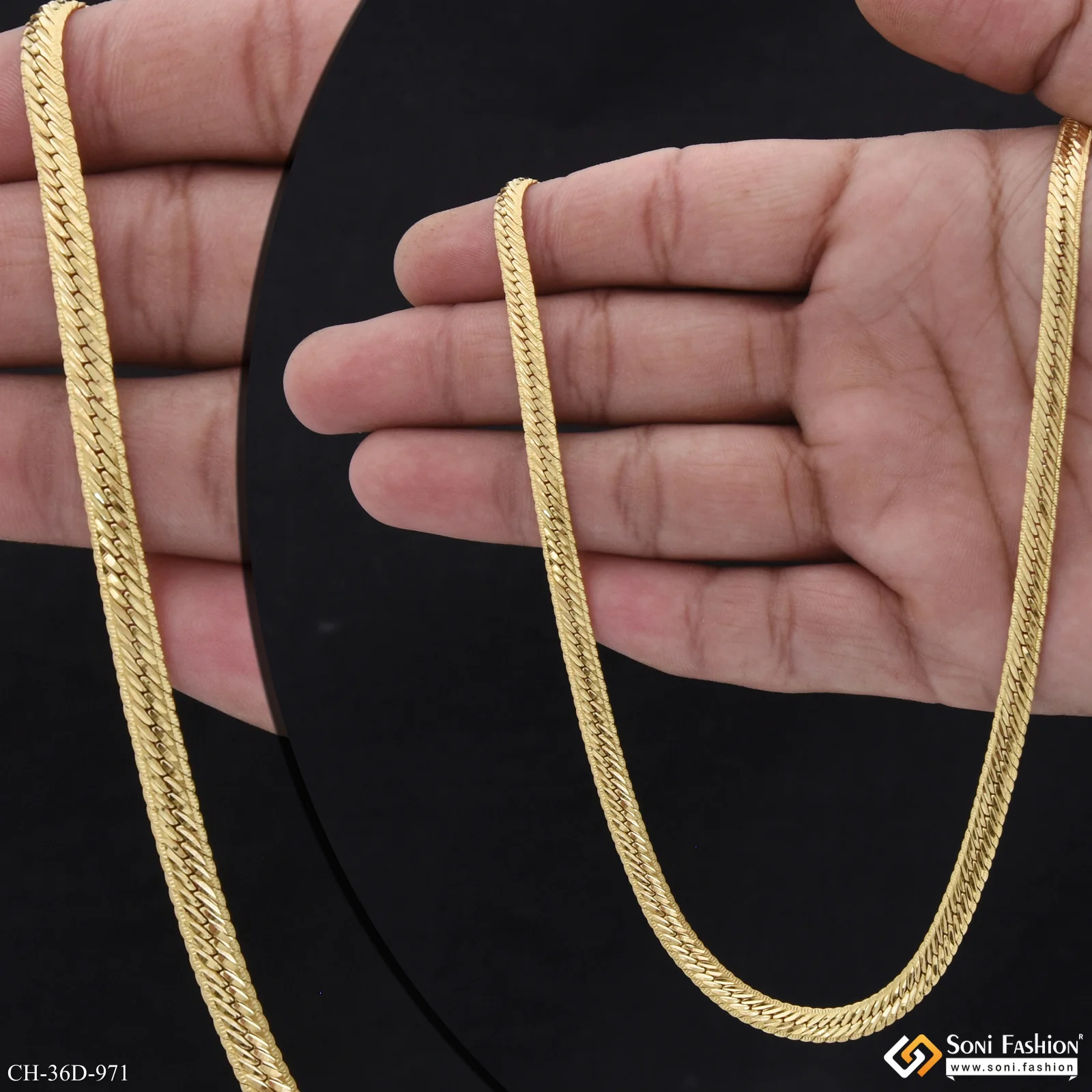 1 Gram Gold Plated Glittering Design Chain for Men - Style D971 - Image 2