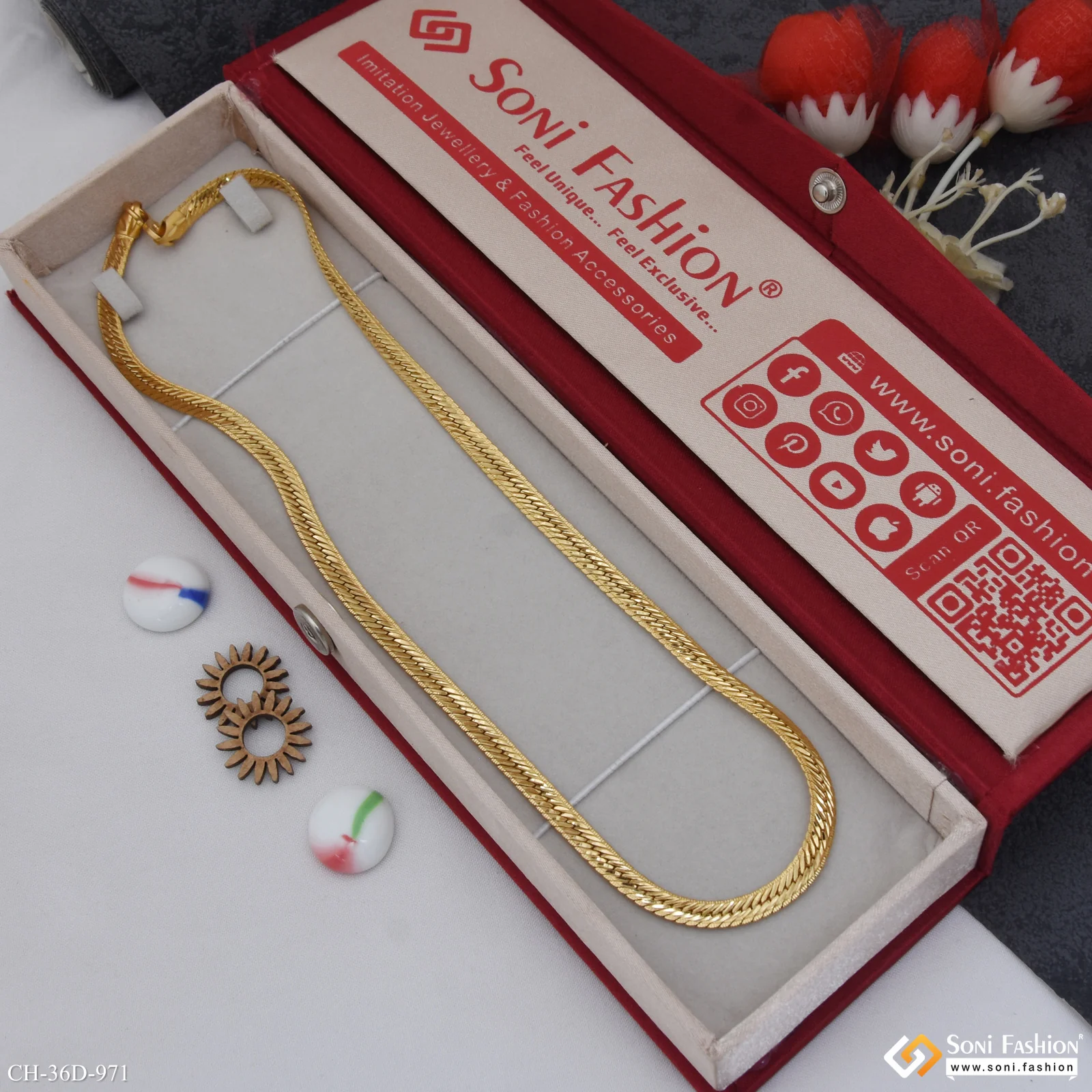 1 Gram Gold Plated Glittering Design Chain for Men - Style D971 - Image 3