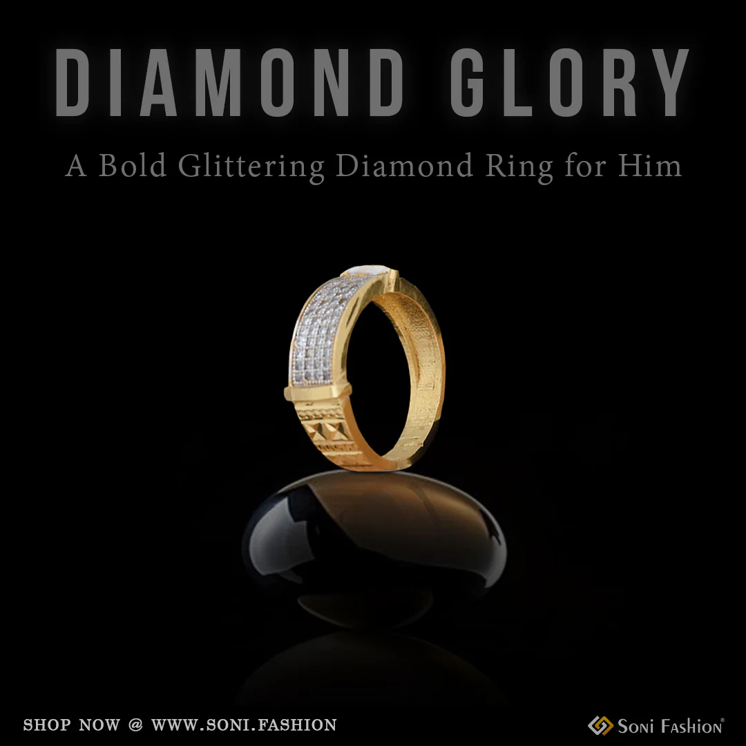 1 Gram Gold Plated Glittering Design Diamond Ring for Men - Style B620
