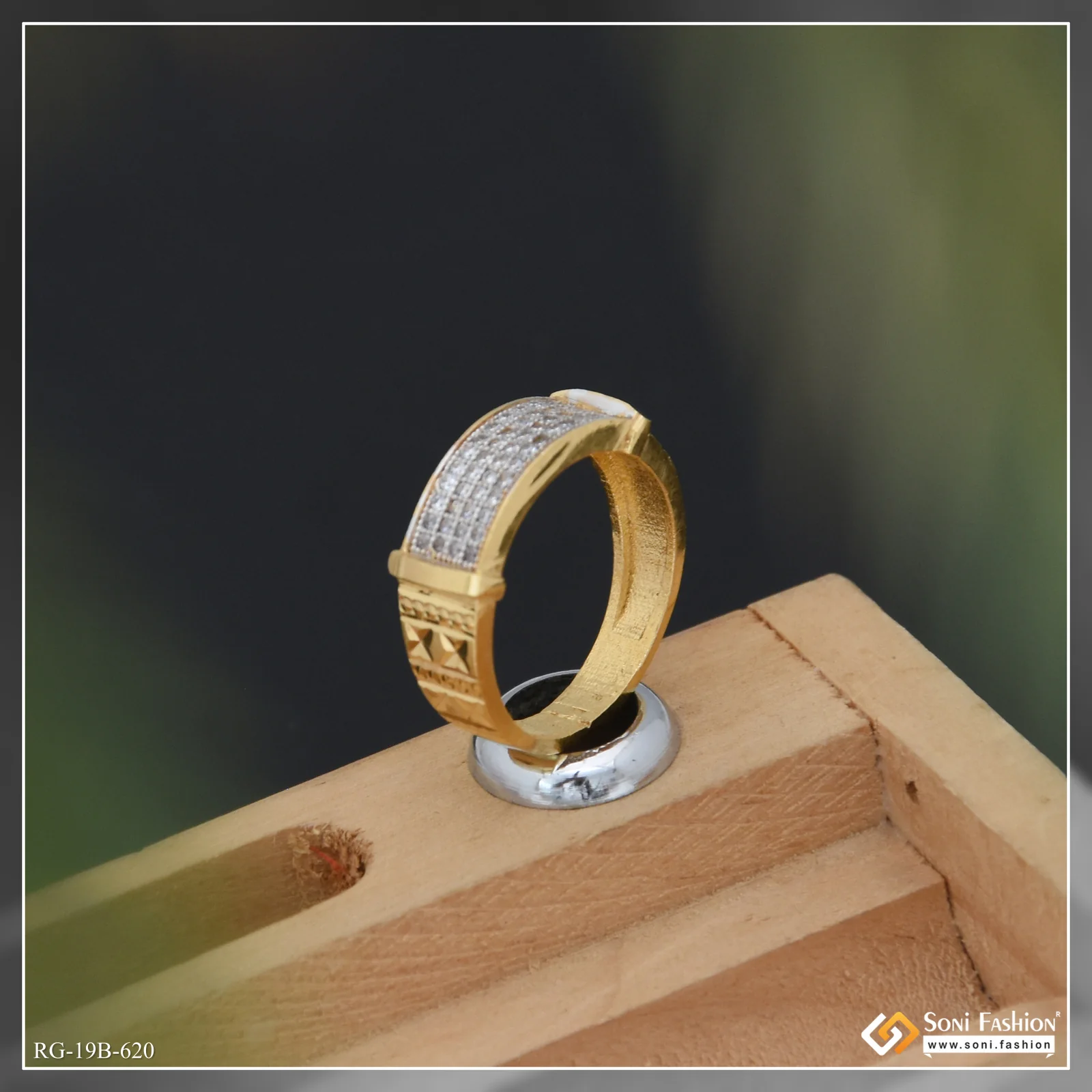 1 Gram Gold Plated Glittering Design Diamond Ring for Men - Style B620 - Image 5