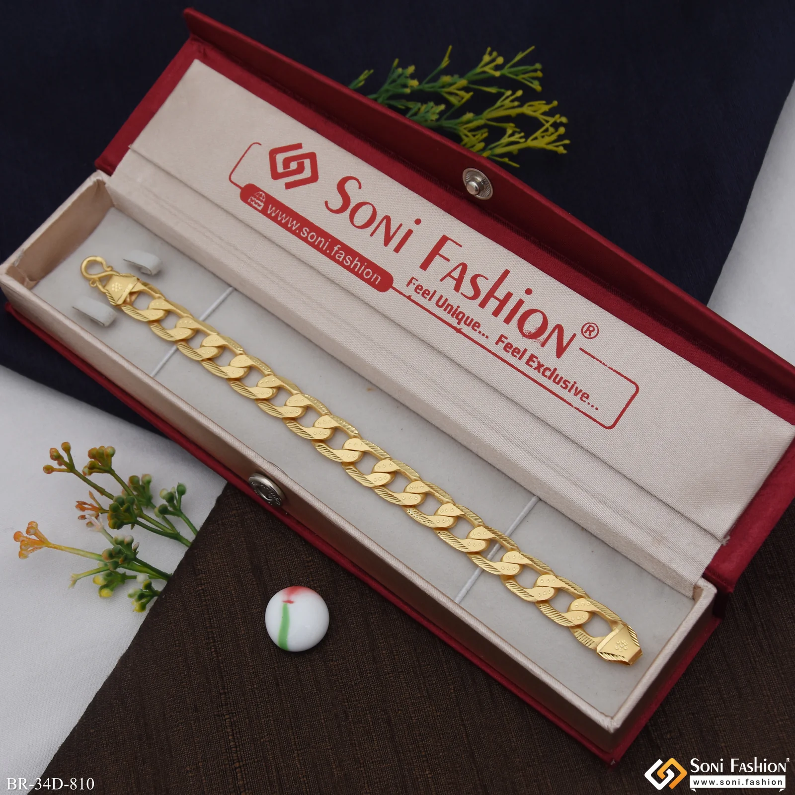1 Gram Gold Plated Glittering Design Link Bracelet for Men - Style D810 - Image 2