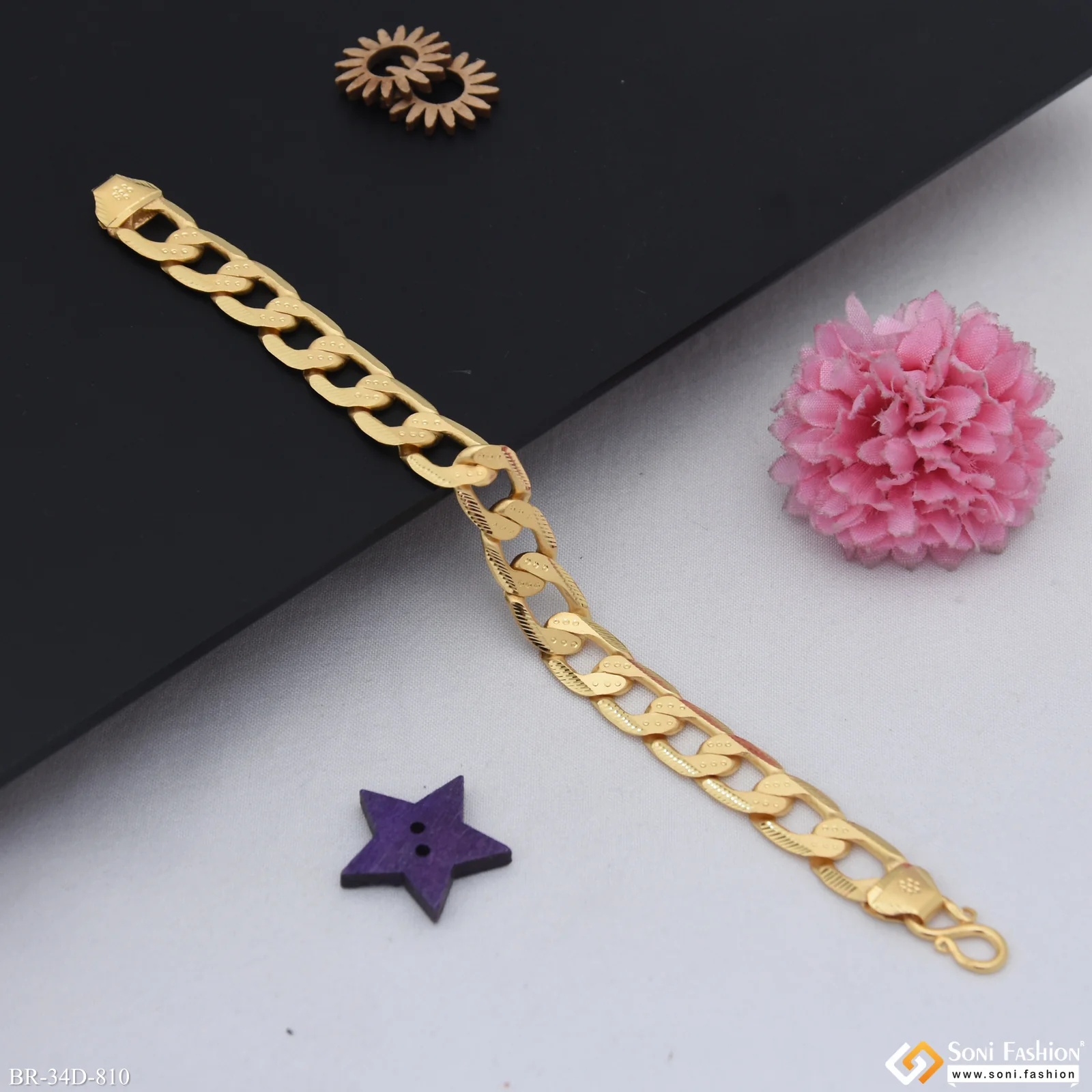 1 Gram Gold Plated Glittering Design Link Bracelet for Men - Style D810 - Image 4