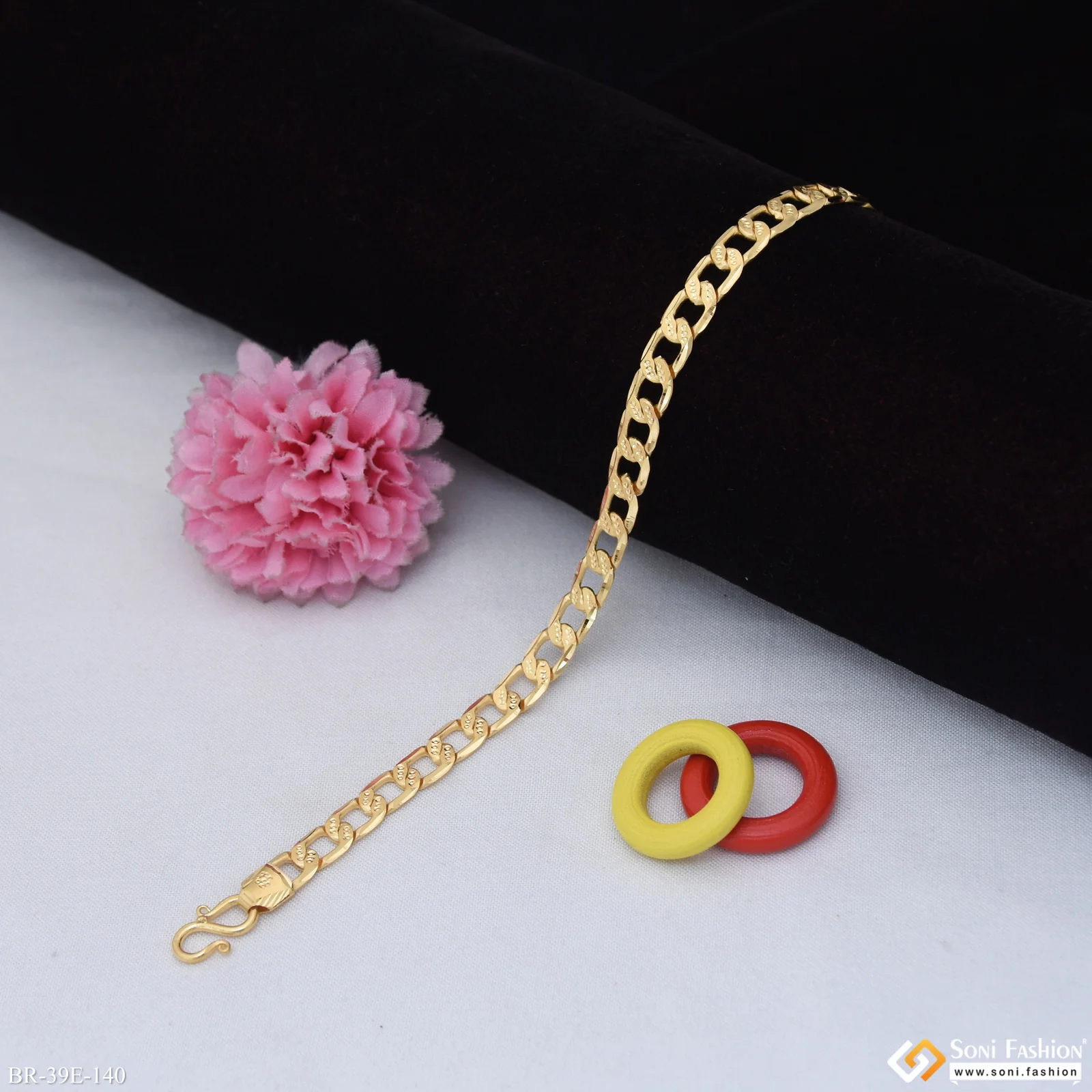 1 Gram Gold Plated Glittering Design Link Bracelet for Men - Style E140 - Image 3
