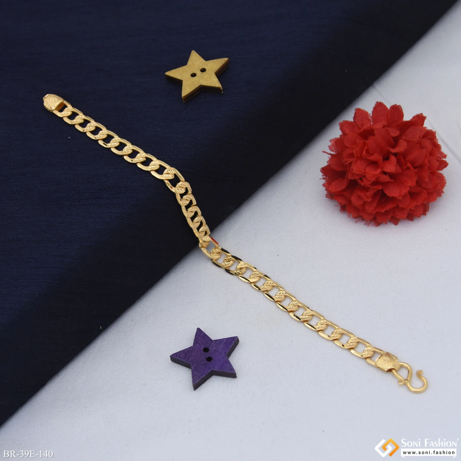 1 Gram Gold Plated Glittering Design Link Bracelet for Men - Style E140 - Image 4