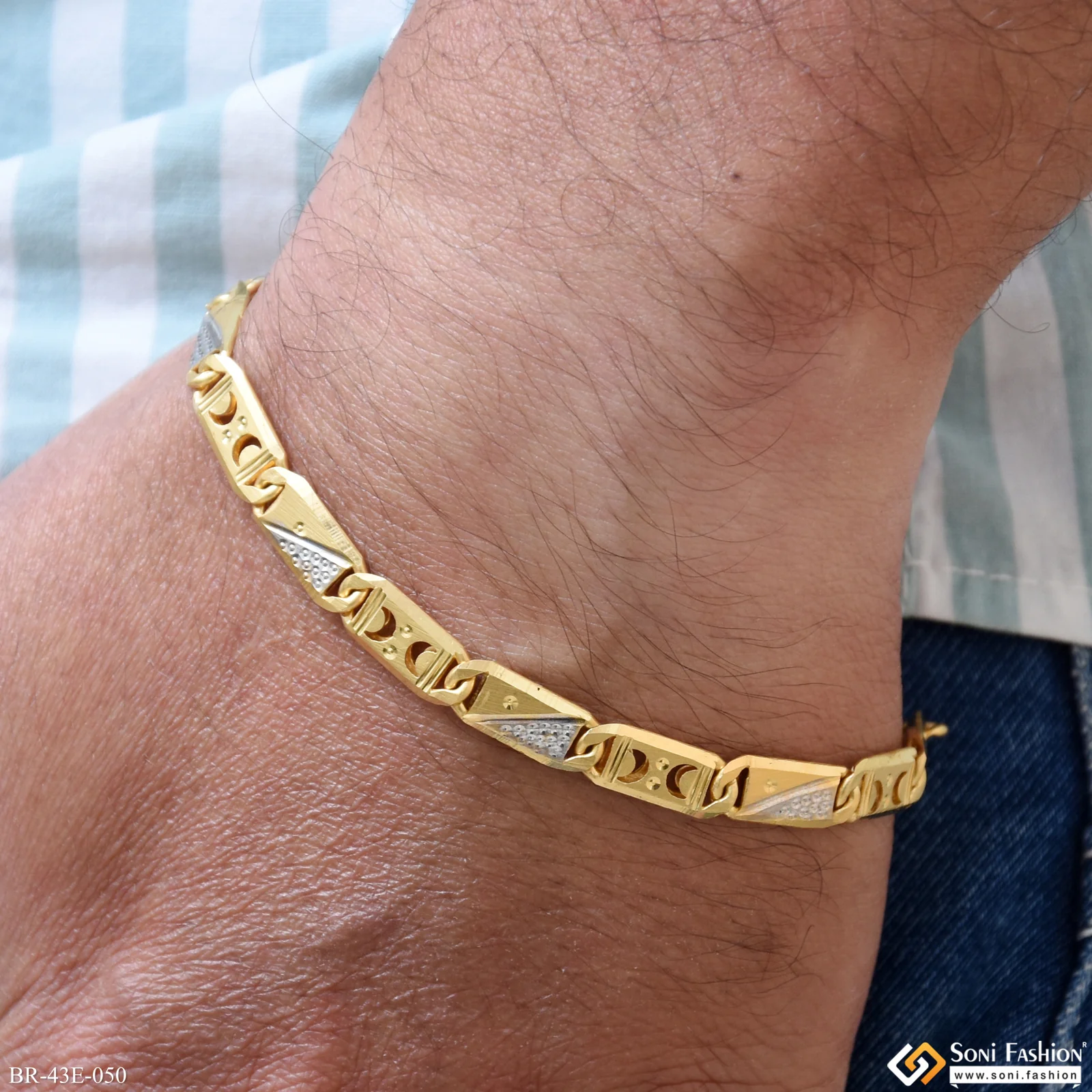 1 Gram Gold Plated Glittering Design Nawabi Bracelet for Men - Style E050