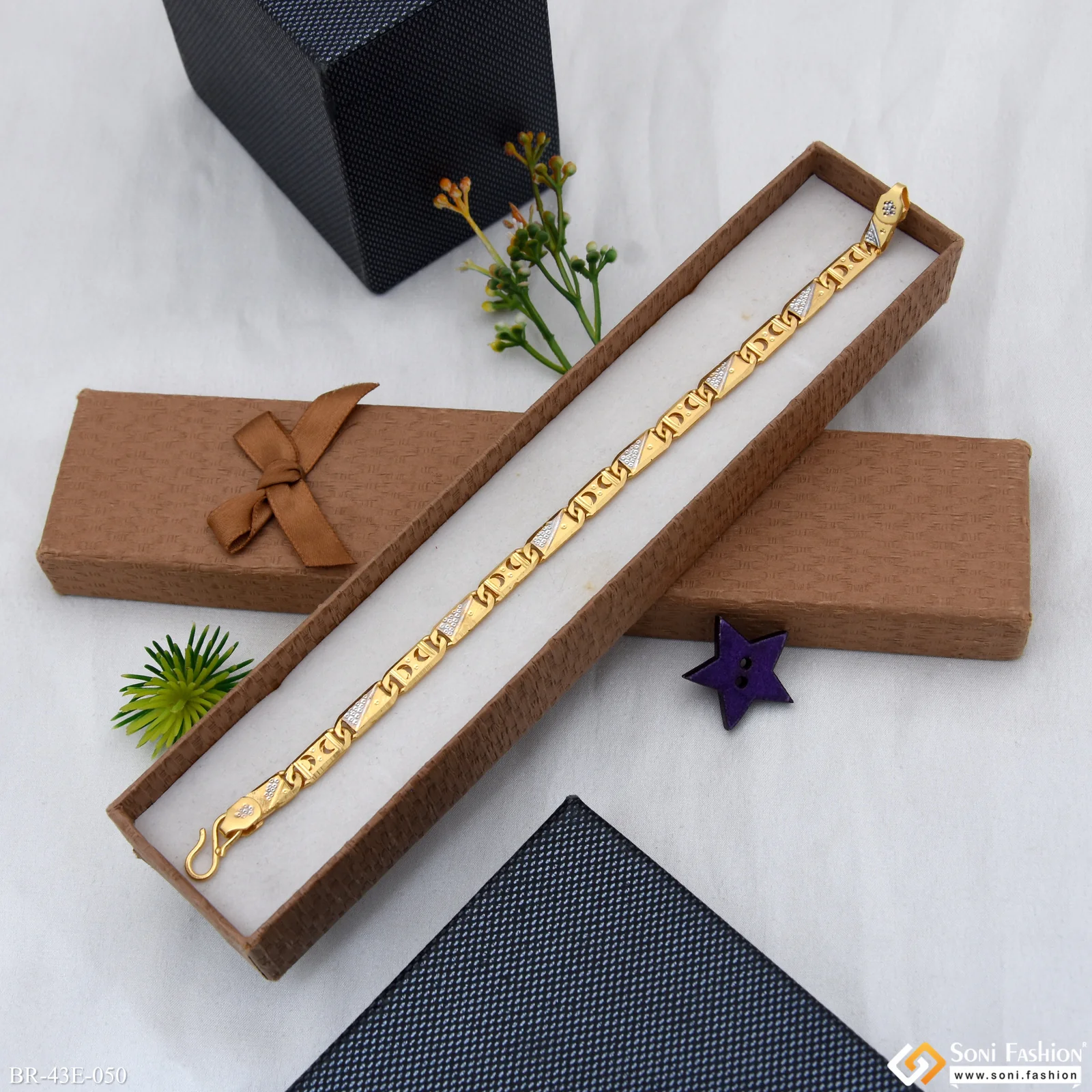 1 Gram Gold Plated Glittering Design Nawabi Bracelet for Men - Style E050 - Image 5