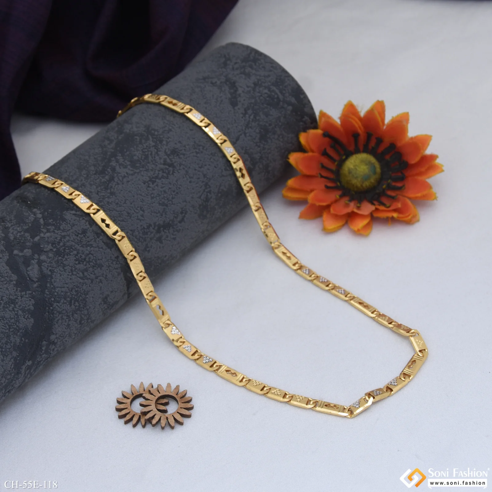 1 Gram Gold Plated Glittering Design Nawabi Chain for Men - Style E118 - Image 5