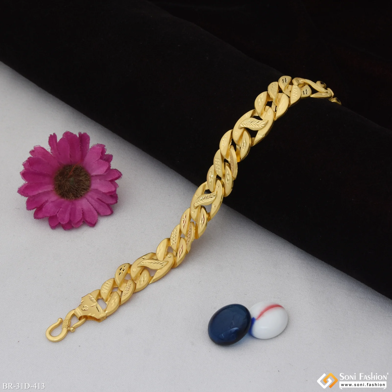 1 Gram Gold Plated Glittering Design Pokal Bracelet for Men - Style D413 - Image 3