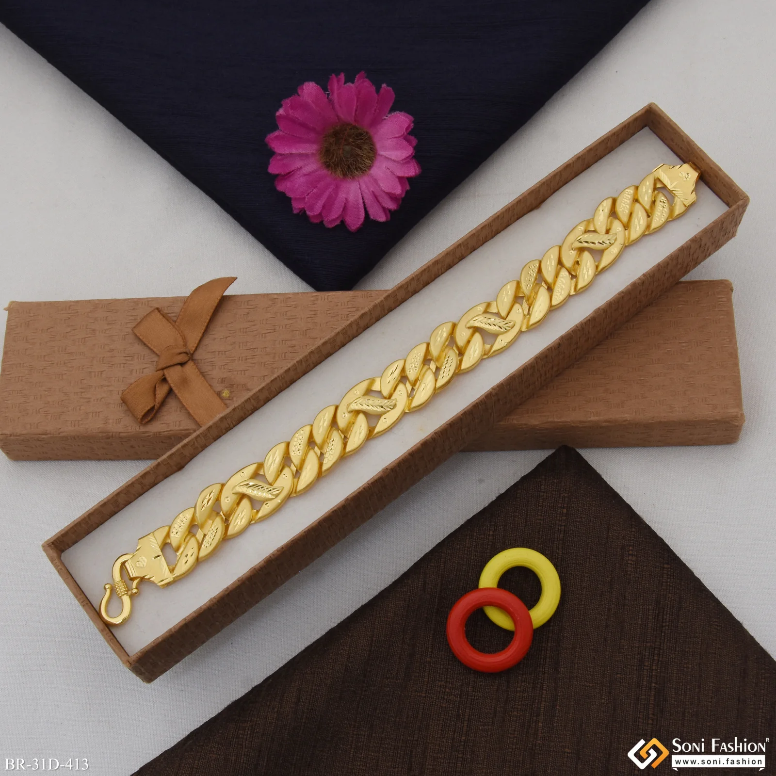 1 Gram Gold Plated Glittering Design Pokal Bracelet for Men - Style D413 - Image 4