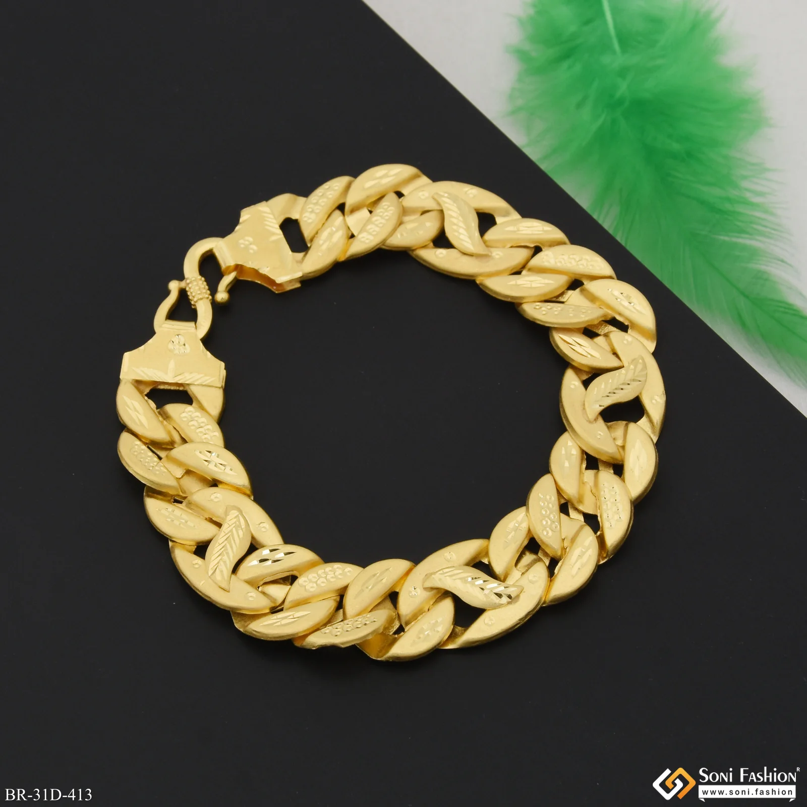 1 Gram Gold Plated Glittering Design Pokal Bracelet for Men - Style D413 - Image 5