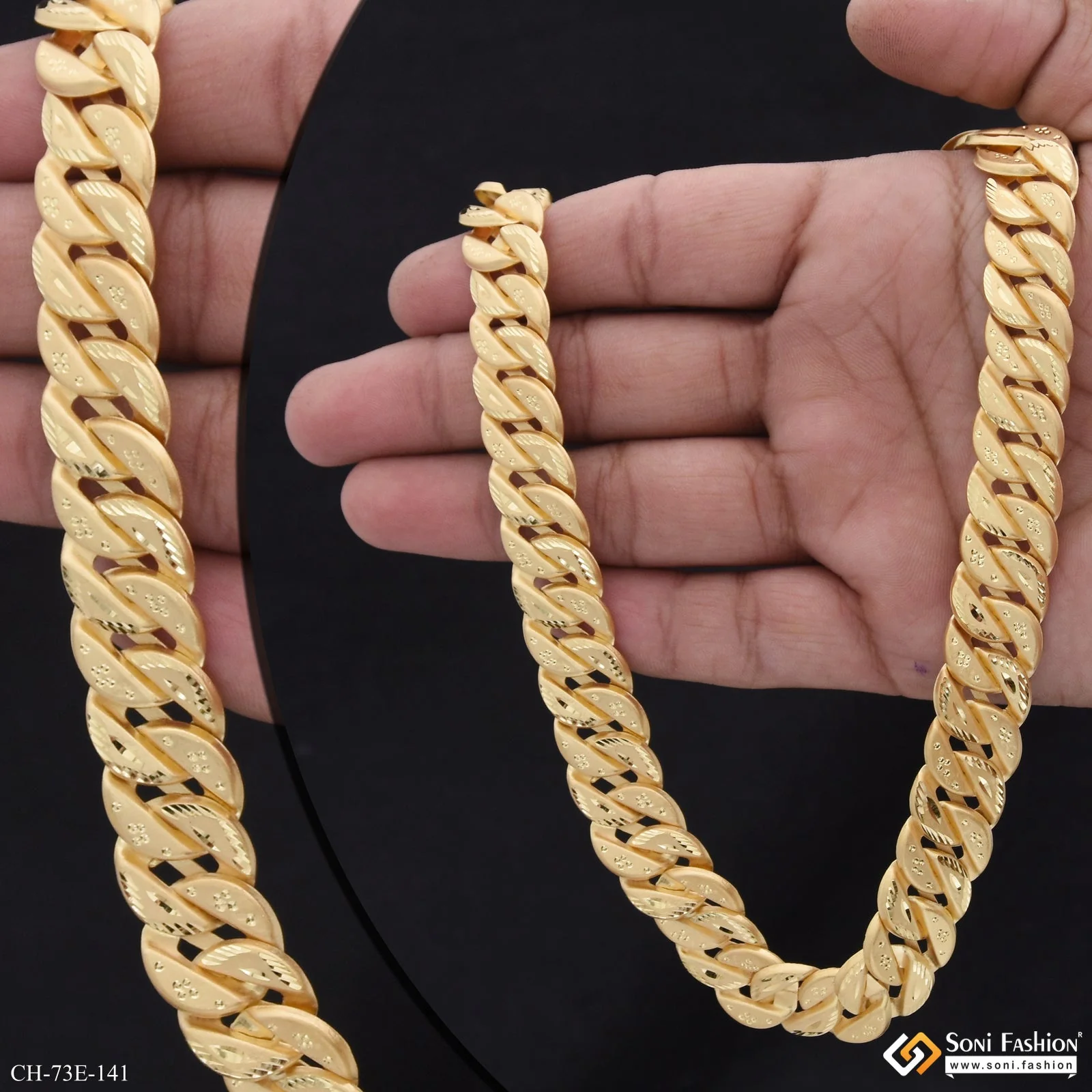 1 Gram Gold Plated Glittering Design Pokal Chain for Men - Style E141 - Image 3