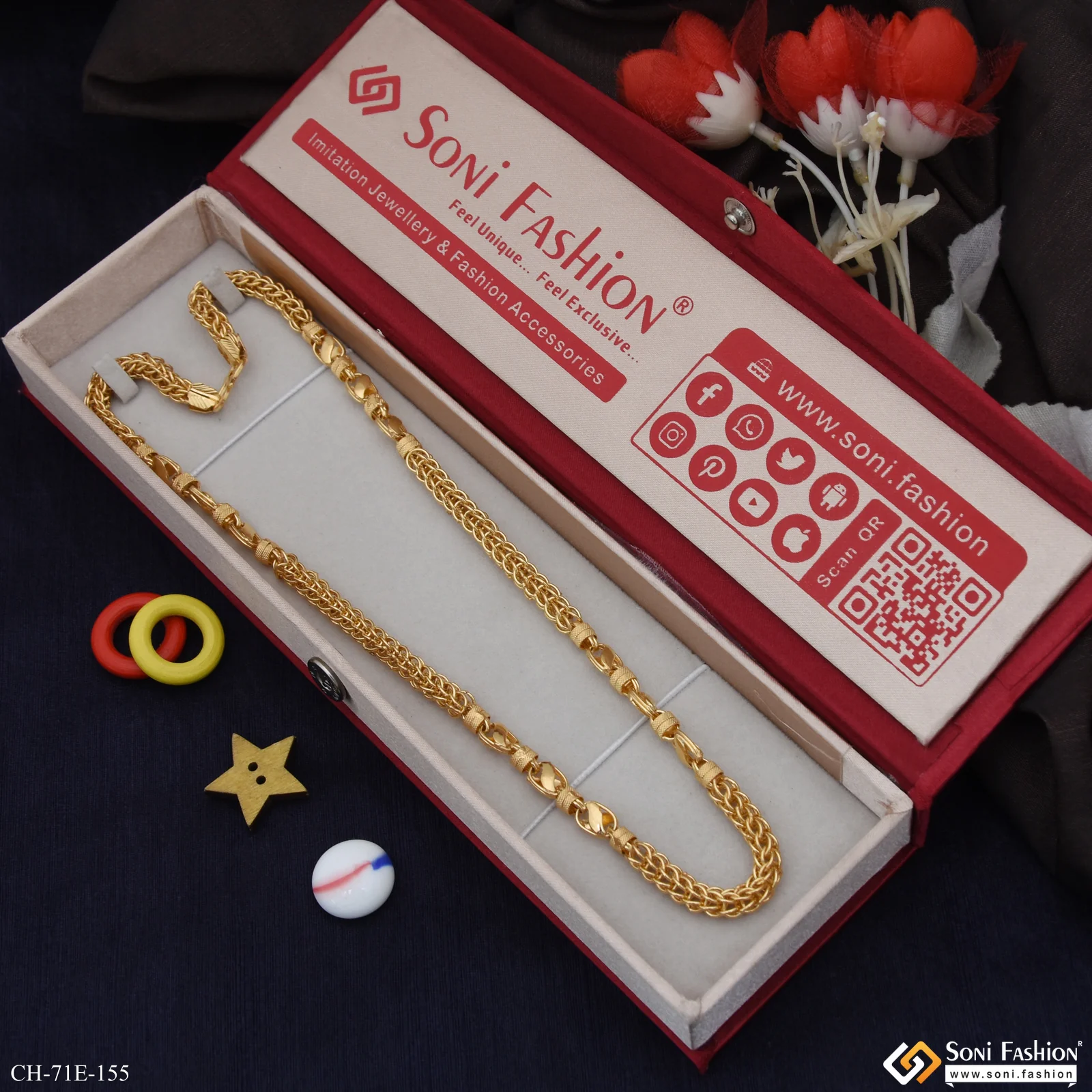 1 Gram Gold Plated Glittering Design Rajwadi Chain for Men - Style E155 - Image 3