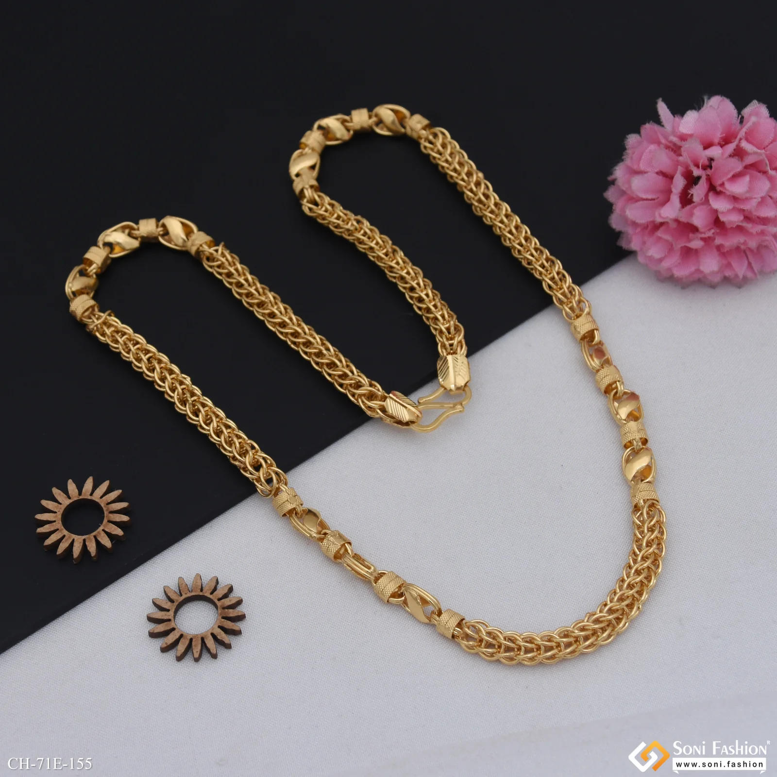 1 Gram Gold Plated Glittering Design Rajwadi Chain for Men - Style E155 - Image 6