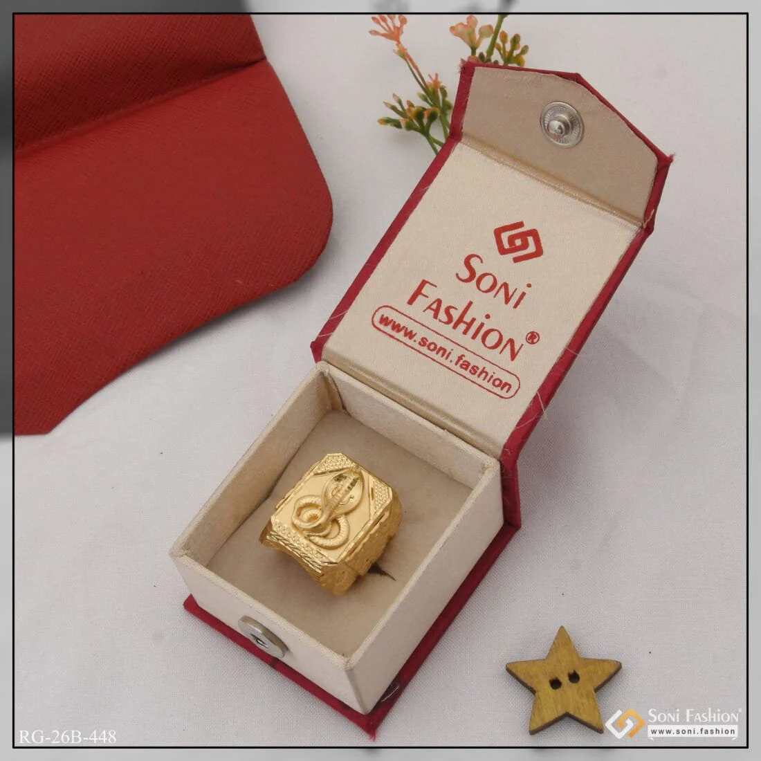 1 Gram Gold Plated Goga Maharaj Attention-Getting Design Ring for Men - Style B448 - Image 3