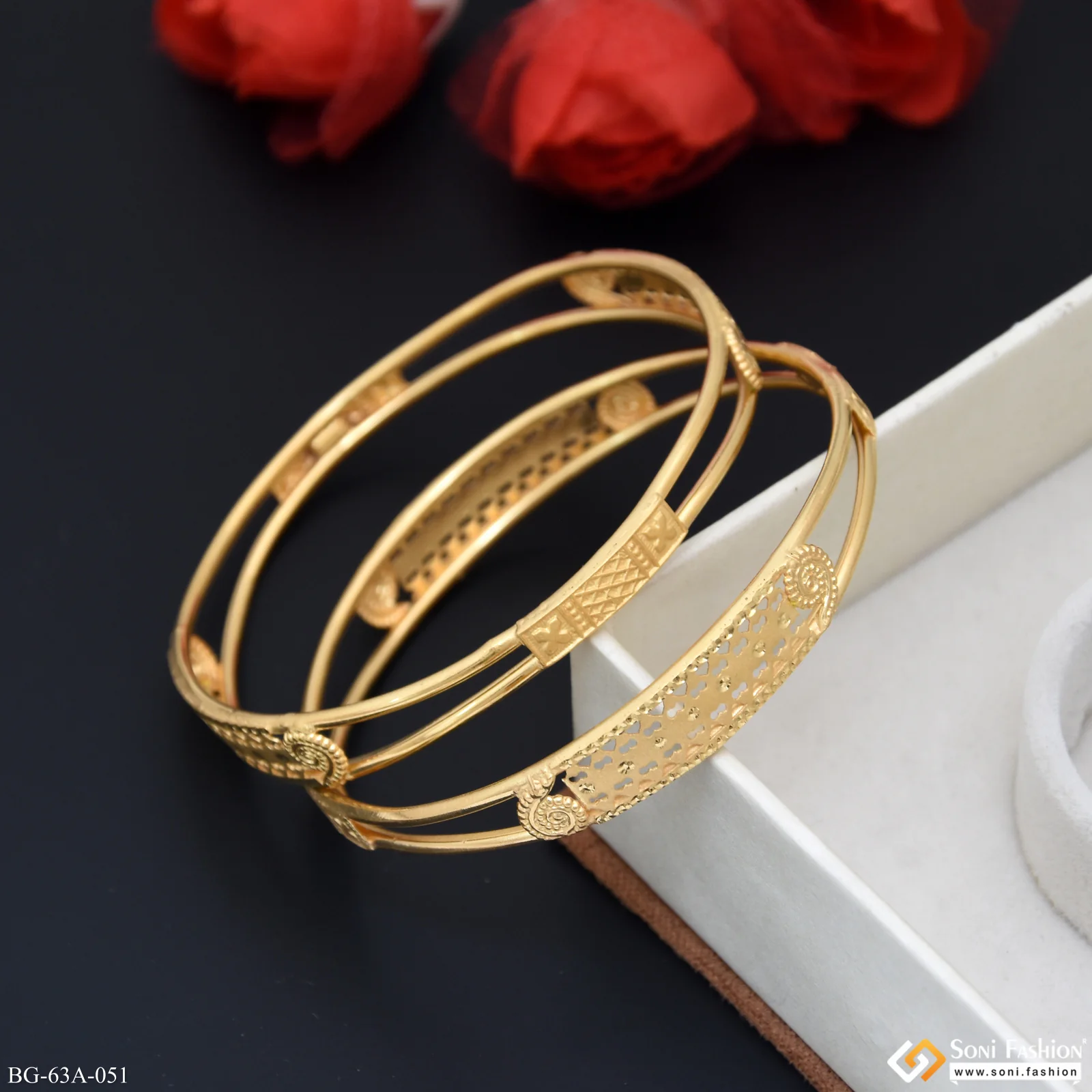 1 Gram Gold Plated Gorgeous Design Bangles for Women - Style A051 - Image 2