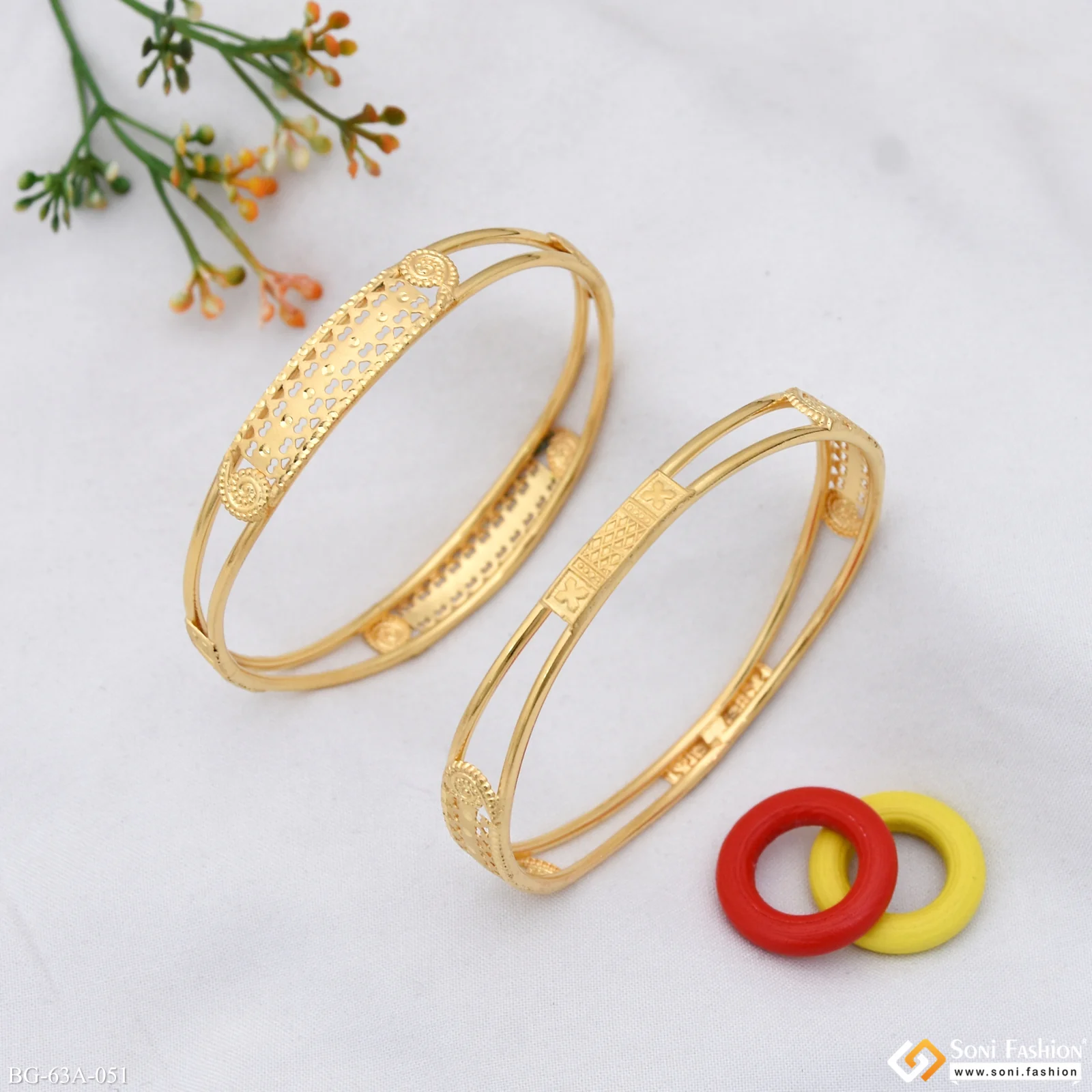 1 Gram Gold Plated Gorgeous Design Bangles for Women - Style A051 - Image 3