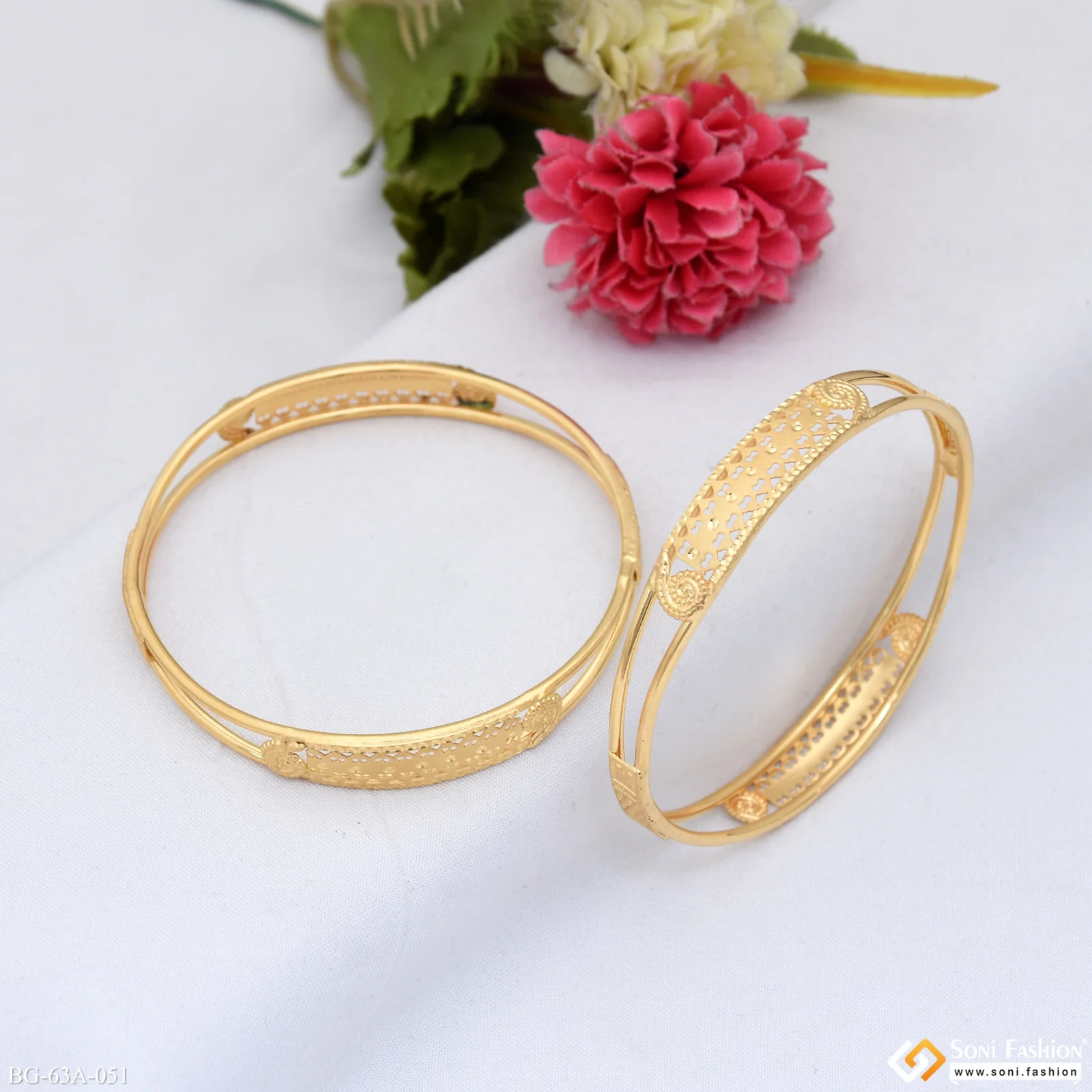 1 Gram Gold Plated Gorgeous Design Bangles for Women - Style A051 - Image 5