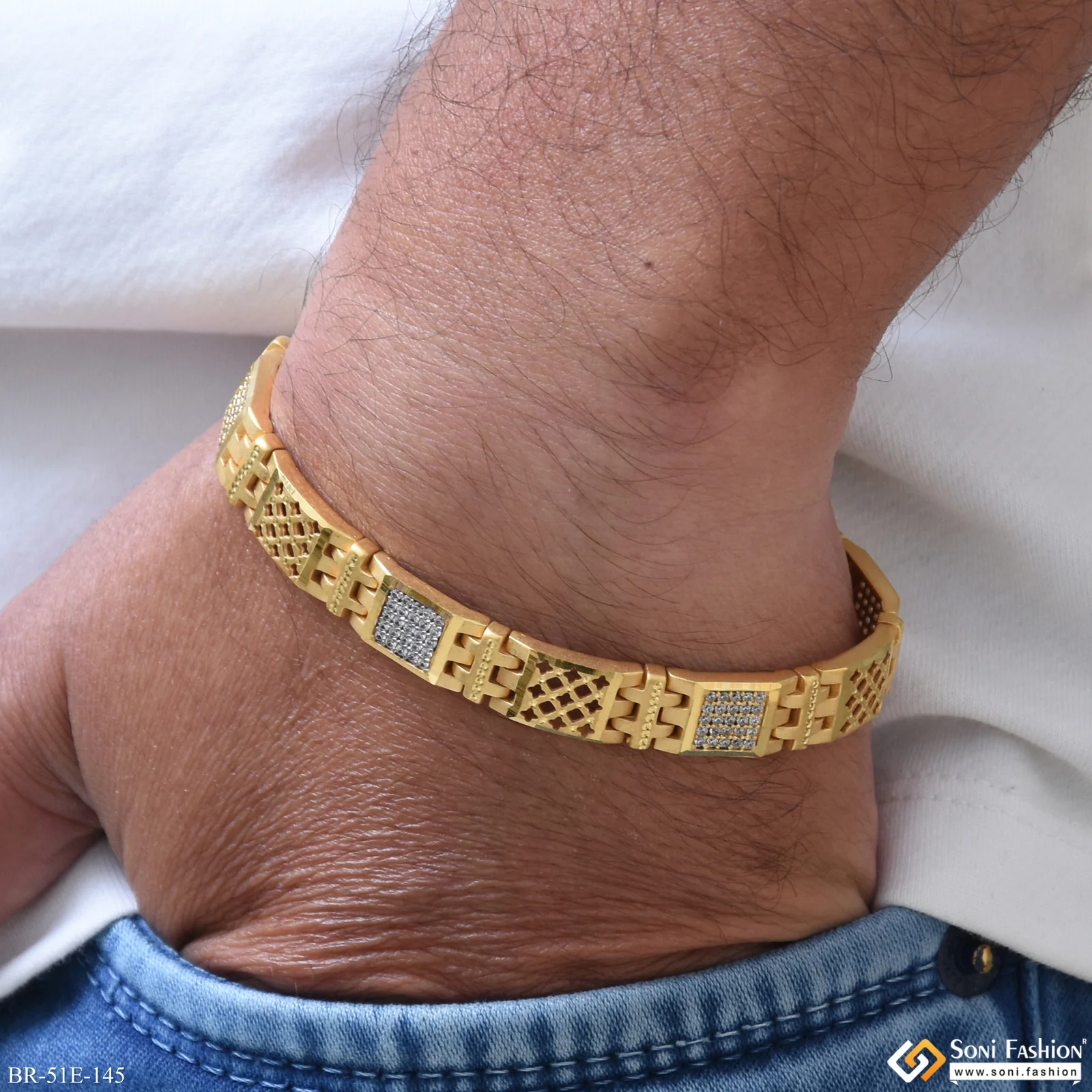 1 Gram Gold Plated Gorgeous Design Bracelet for Men - Style E145 - Image 2