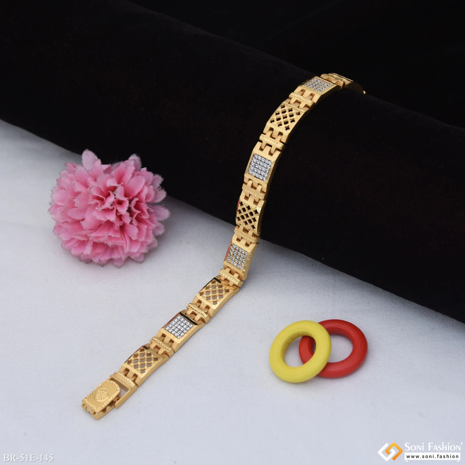 1 Gram Gold Plated Gorgeous Design Bracelet for Men - Style E145 - Image 4