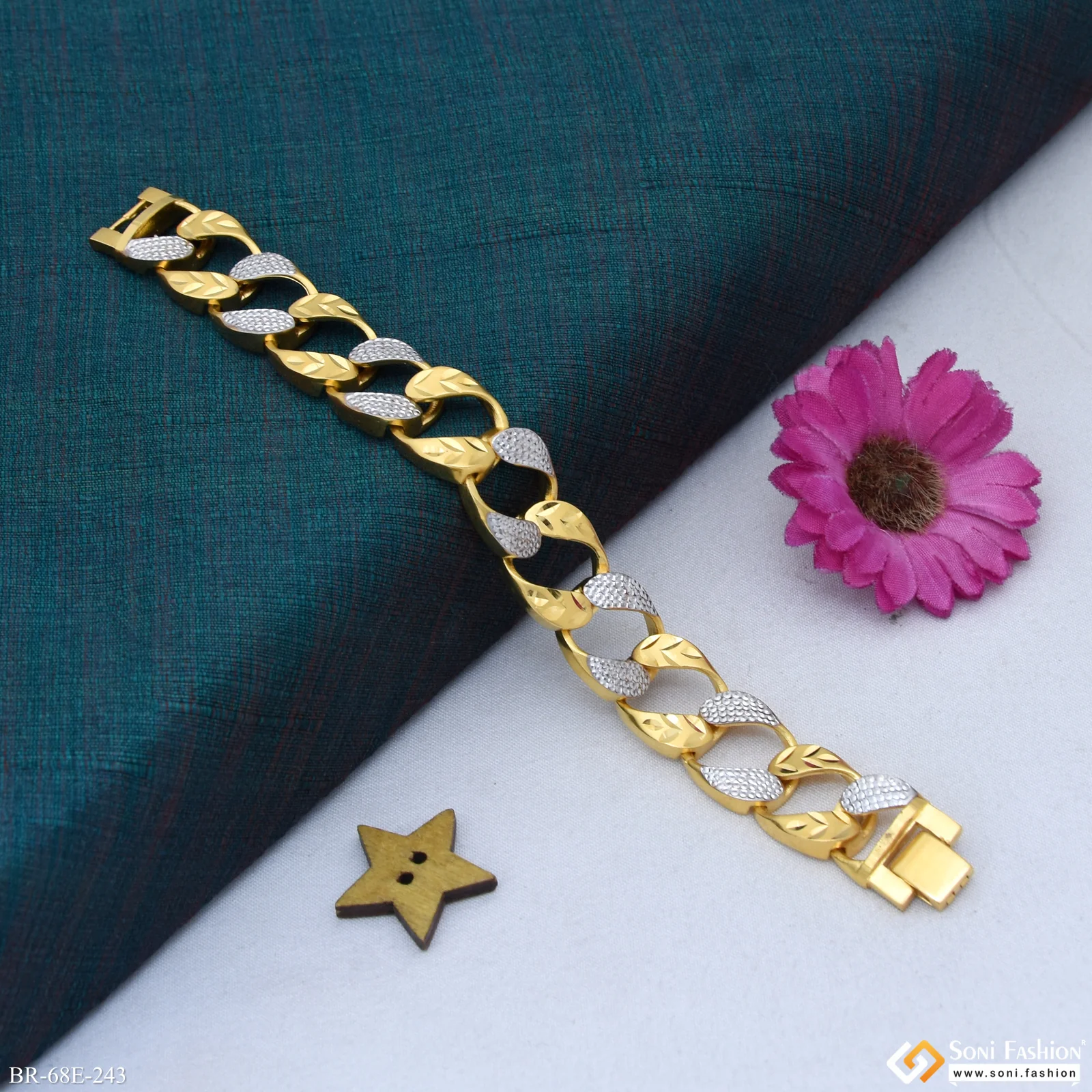 1 Gram Gold Plated Gorgeous Design Link Bracelet for Men - Style E243 - Image 3