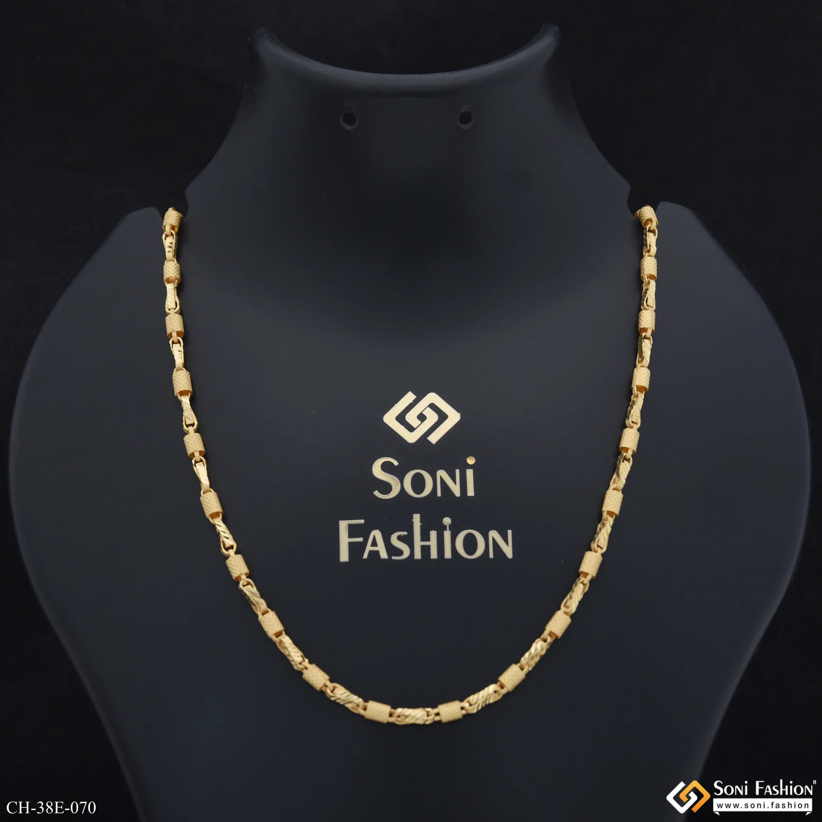 1 Gram Gold Plated Gorgeous Design Pipe Chain for Men - Style E070