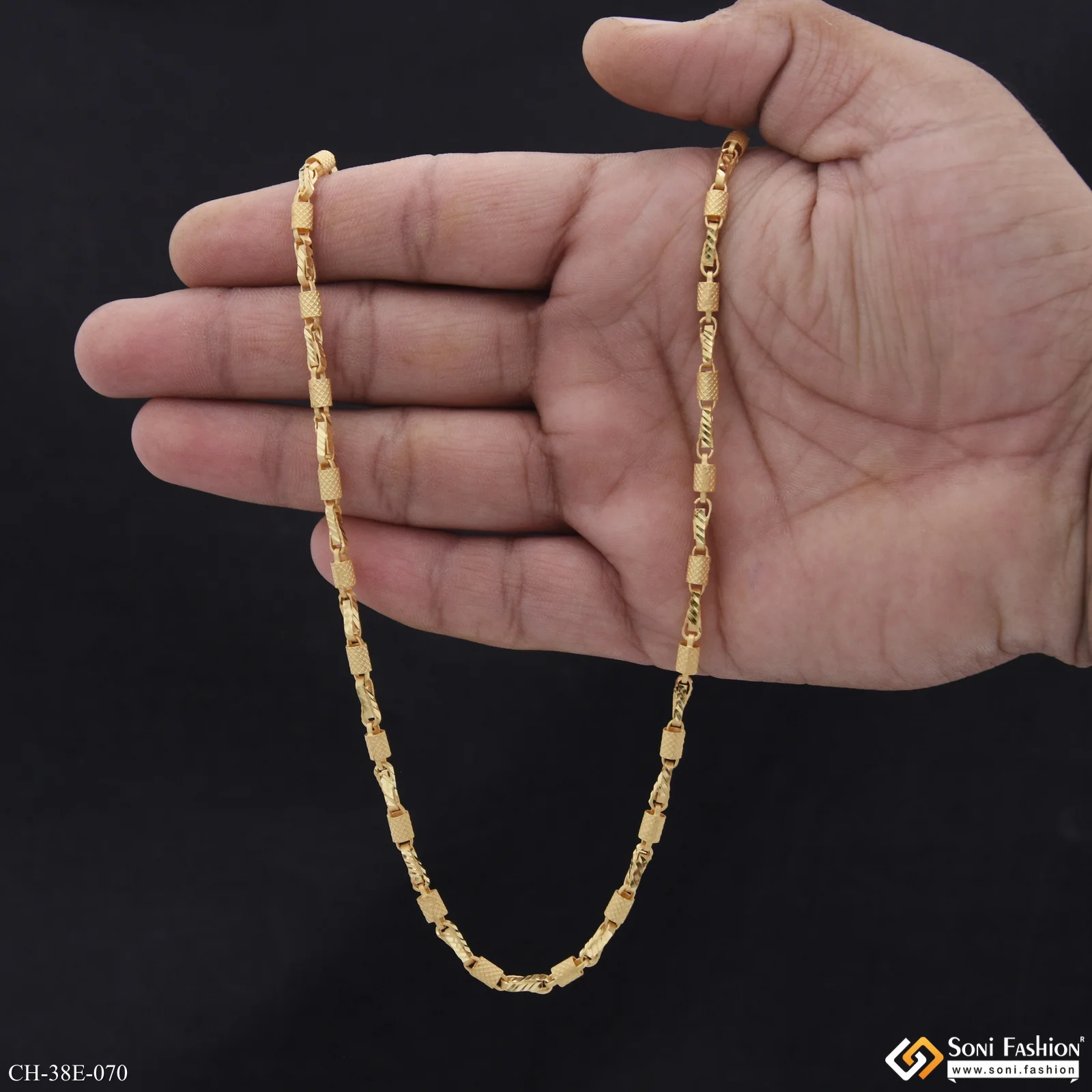 1 Gram Gold Plated Gorgeous Design Pipe Chain for Men - Style E070 - Image 6