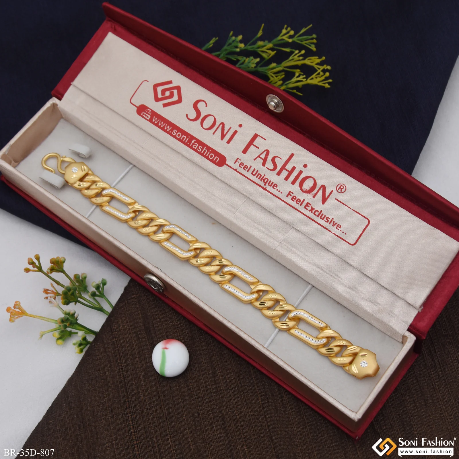 1 Gram Gold Plated Gorgeous Design Pokal Bracelet for Men - Style D807 - Image 2