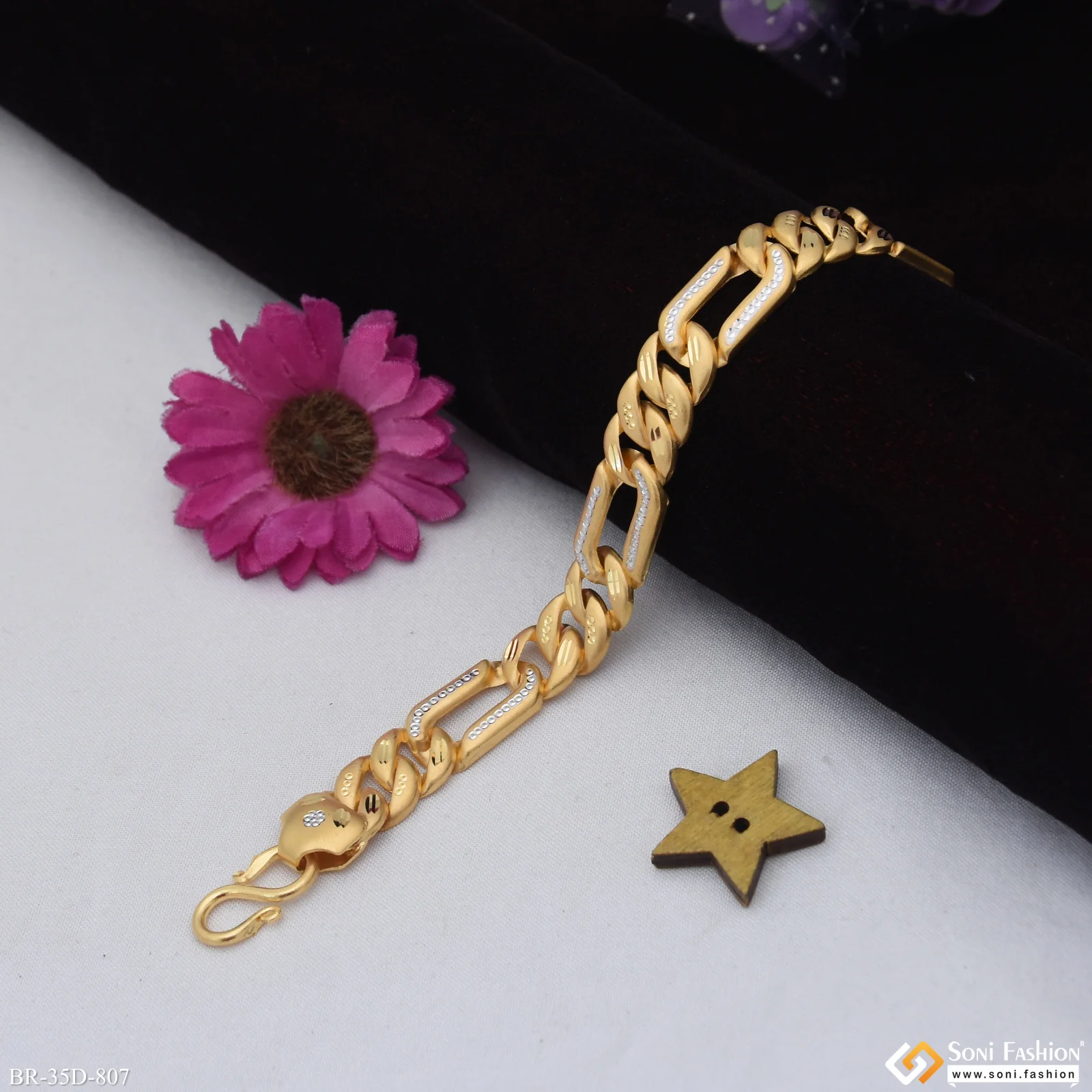 1 Gram Gold Plated Gorgeous Design Pokal Bracelet for Men - Style D807 - Image 3