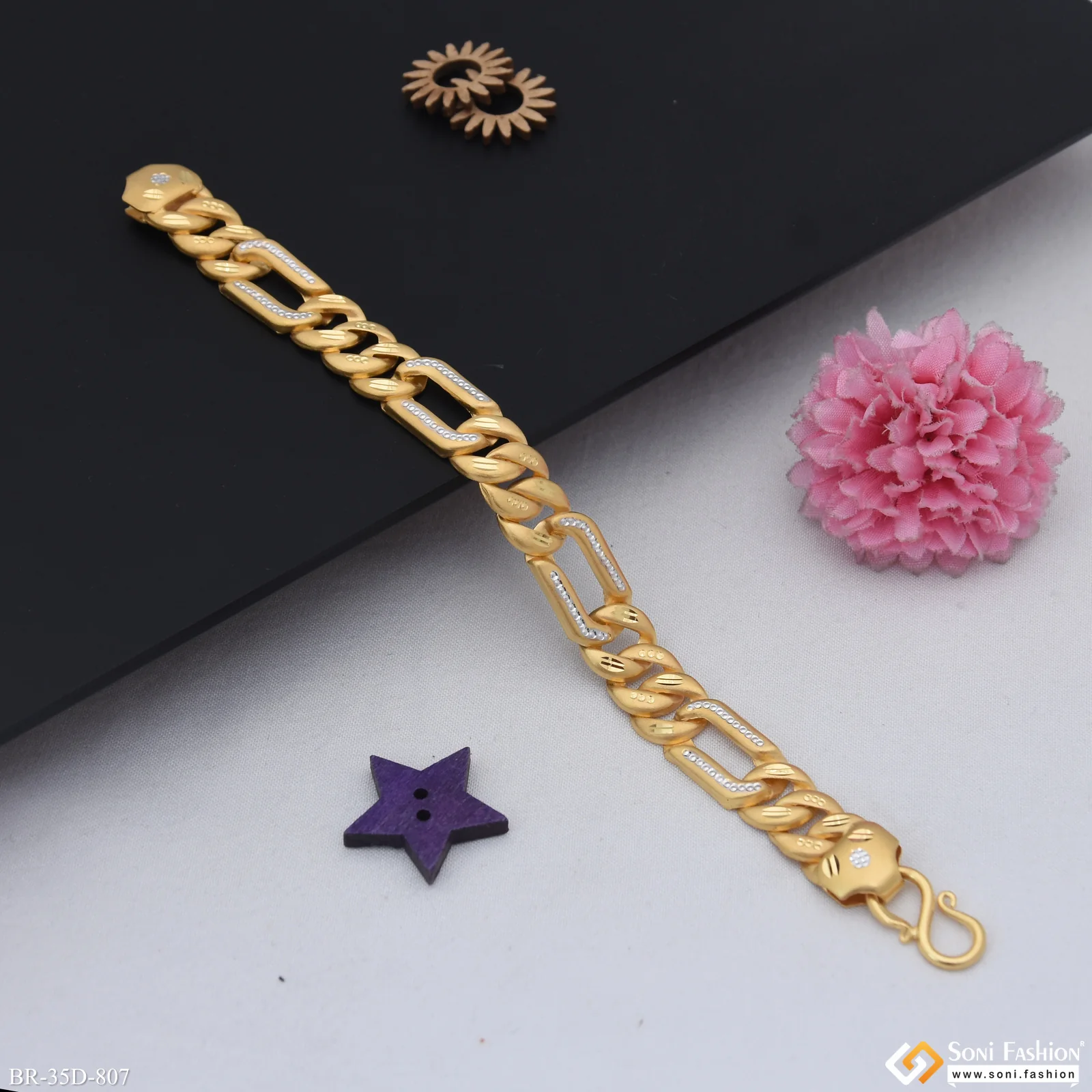 1 Gram Gold Plated Gorgeous Design Pokal Bracelet for Men - Style D807 - Image 4