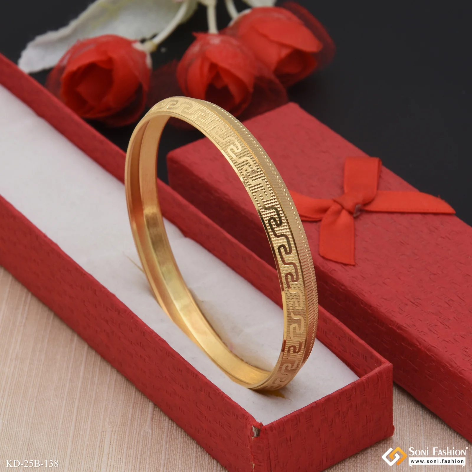 1 Gram Gold Plated Gorgeous Design Punjabi Kada for Men - Style B138 - Image 5