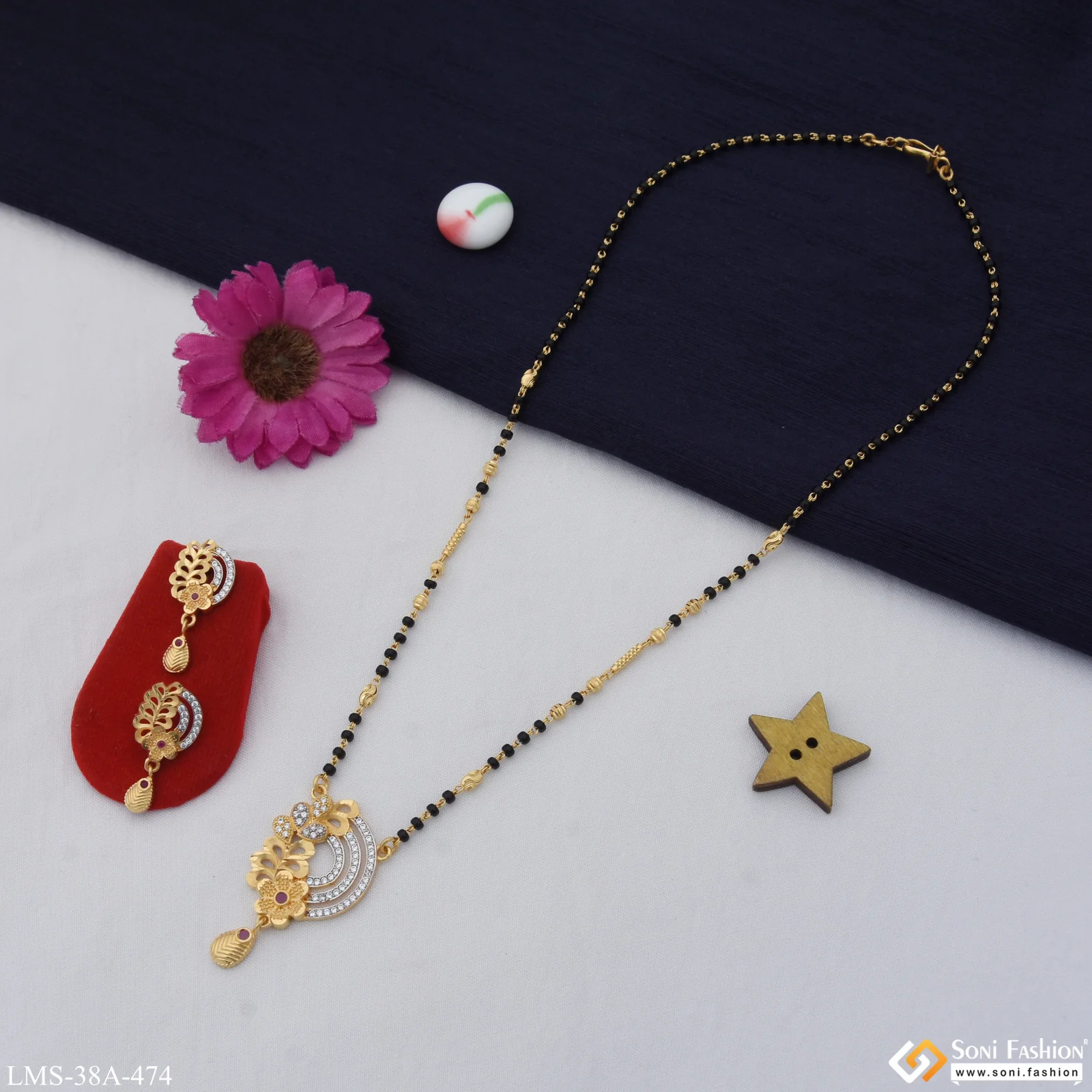 1 Gram Gold Plated Graceful Design Mangalsutra Set for Women - Style A474 - Image 3