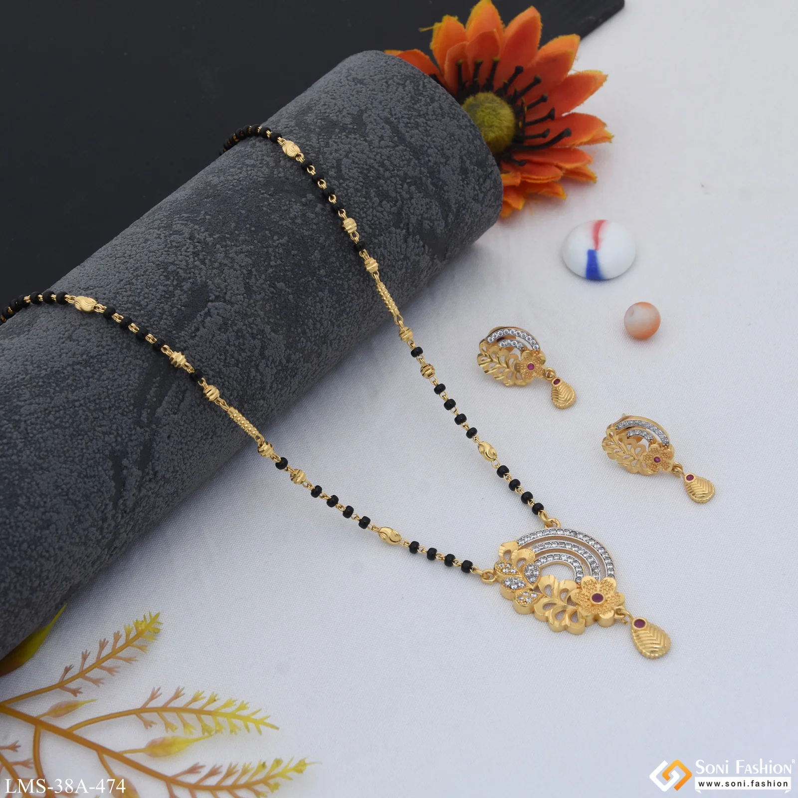 1 Gram Gold Plated Graceful Design Mangalsutra Set for Women - Style A474 - Image 4