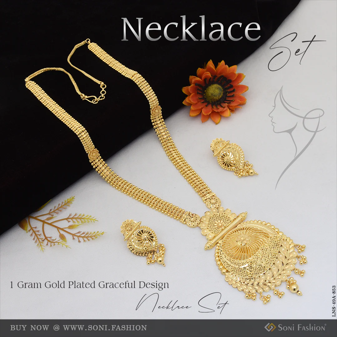 1 Gram Gold Plated Graceful Design Necklace Set for Women - Style A853